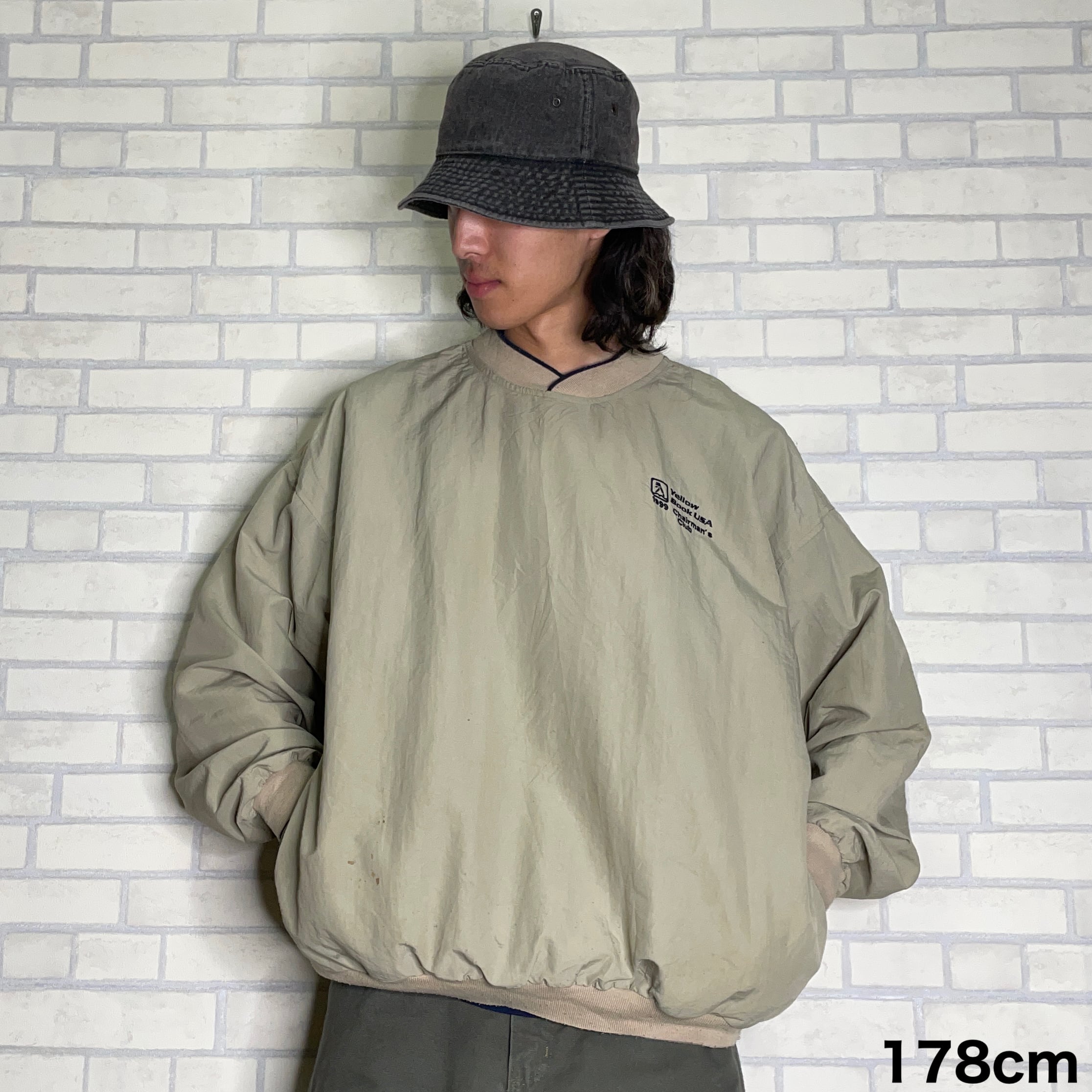 ANTIGUA ナイロンプルオーバージャケット L フロント刺繍 ベージュ