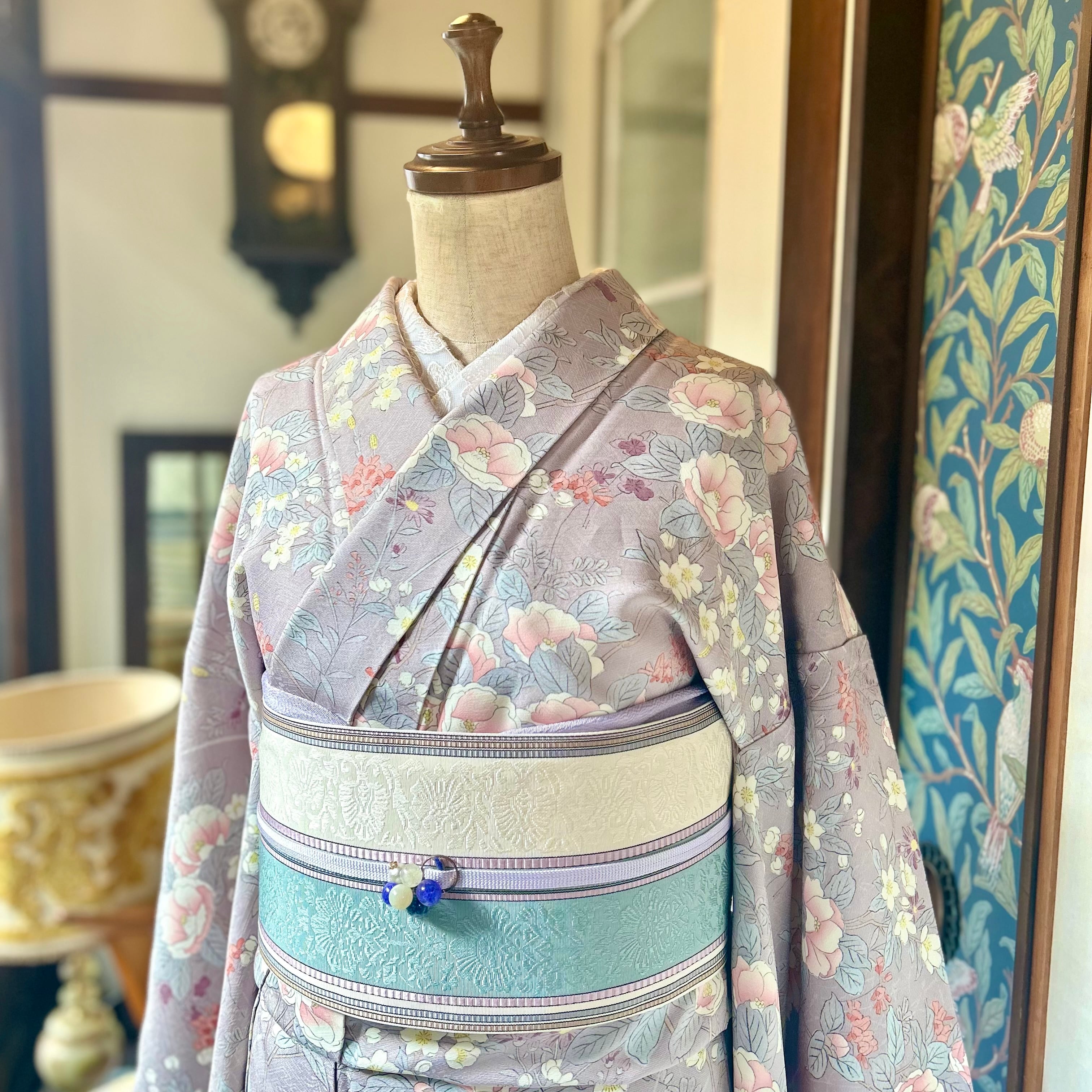 dawnlike＊椿 つくし 花模様 小紋着物 A589 | kimono tento