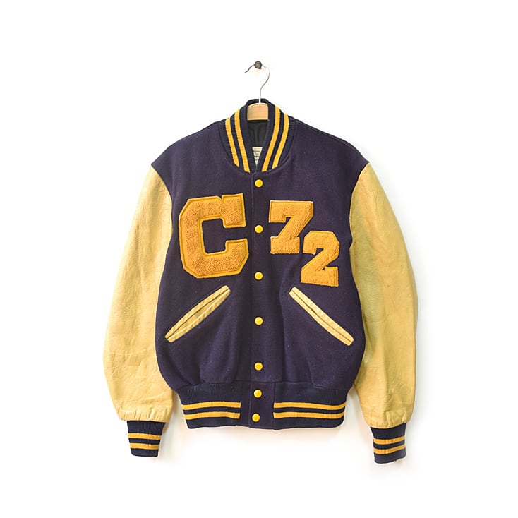 70S ヴィンテージ 袖革 レザー スタジアムジャケット バーシティ