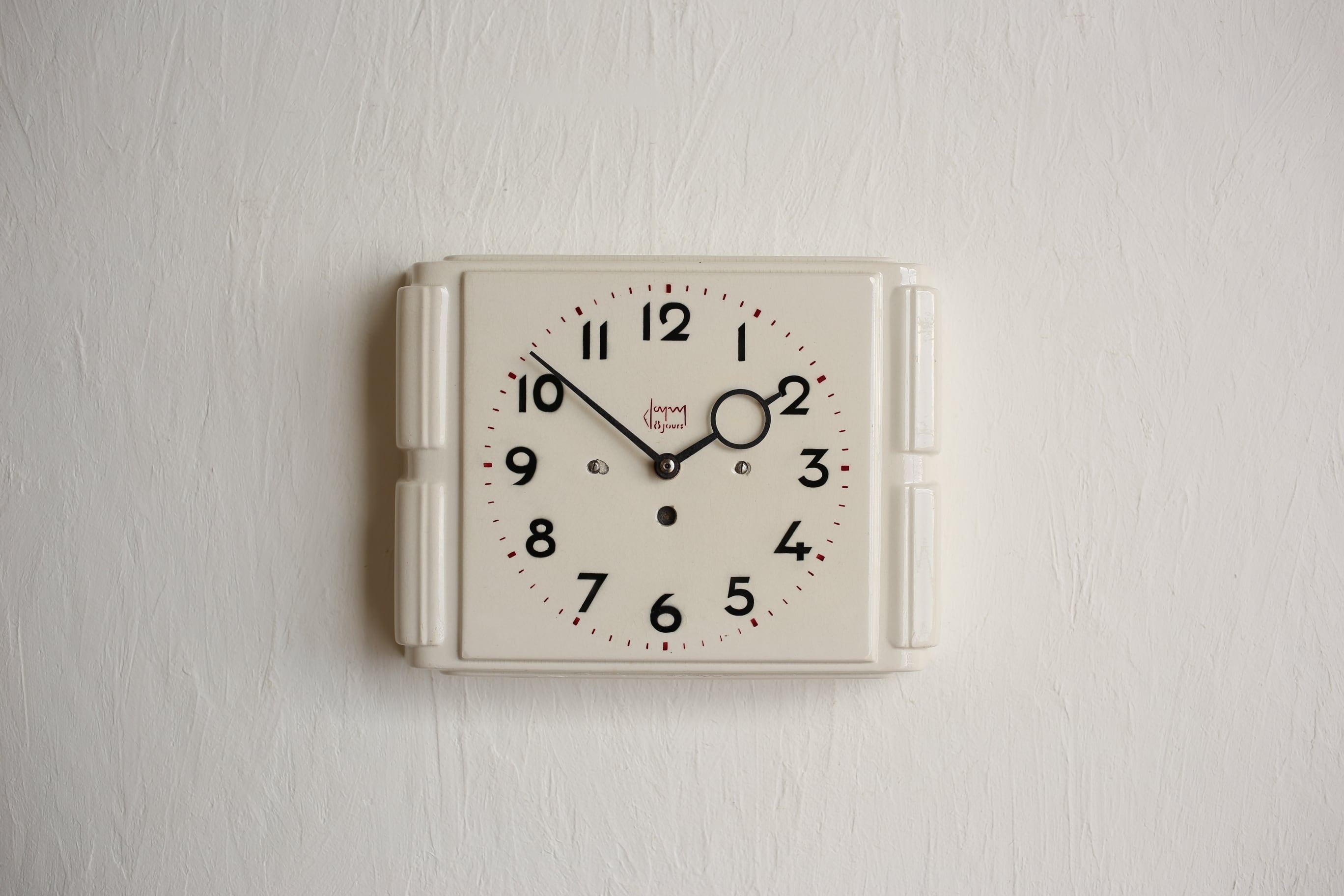 フランス アンティーク ヴィンテージ JAPY 陶器 壁掛け時計 アイボリー