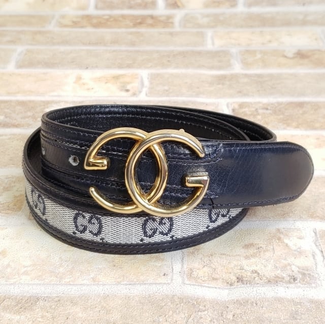 美品 オールドグッチ ☆ ヴィンテージ GGキャンバス レザー ベルト 65
