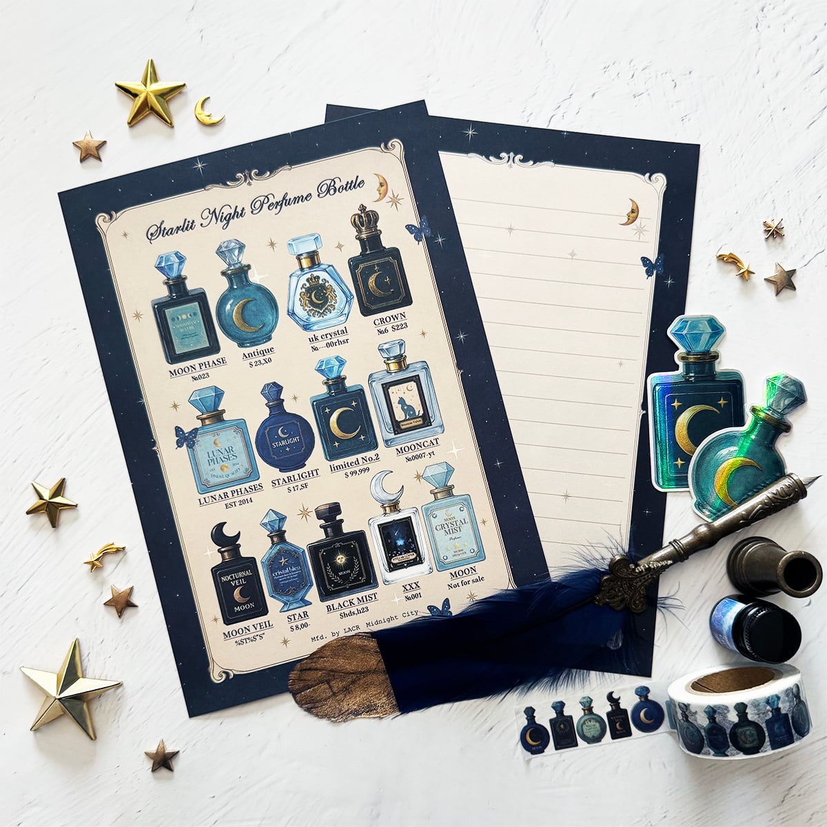 レターセット・便箋】星空香水瓶 コラージュ瓶柄 レターセット | LALA