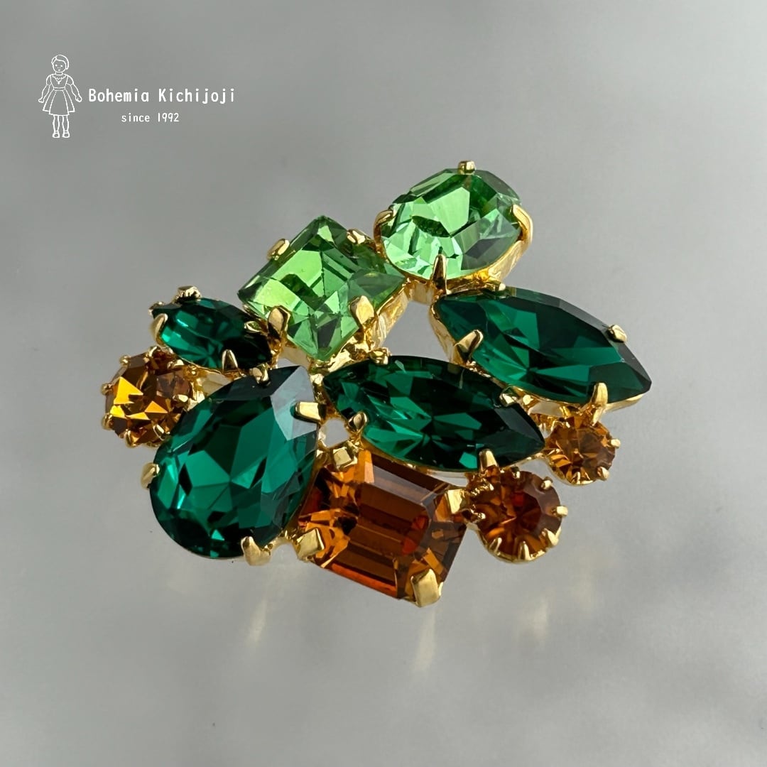 ラインストーン】ブローチ （グリーン トパーズのグラデーション