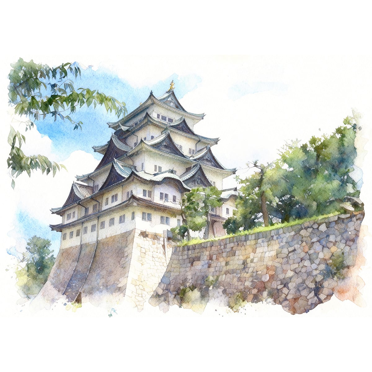 絵画(風景画) 日本の城 愛知県 名古屋城 インテリアアート額付き