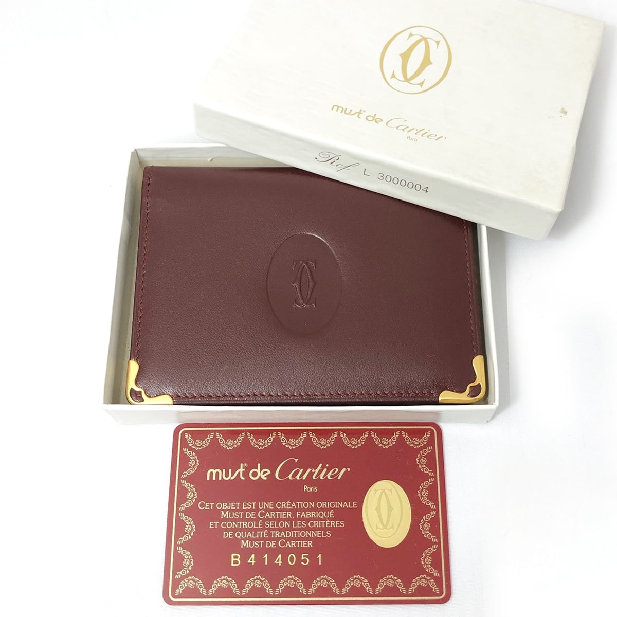 中古】 カルティエ カードケース メンズ ワイン マストドゥカルティエ
