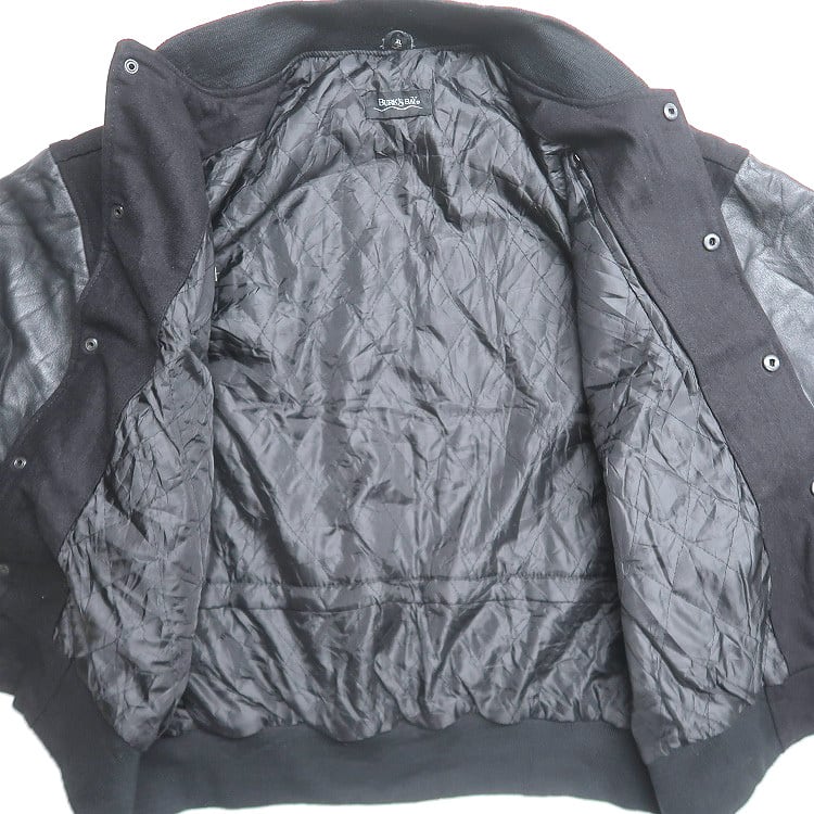 古着 BURK'S BAY スタジャン ウールジャケット 袖レザー 刺繍 ブラック