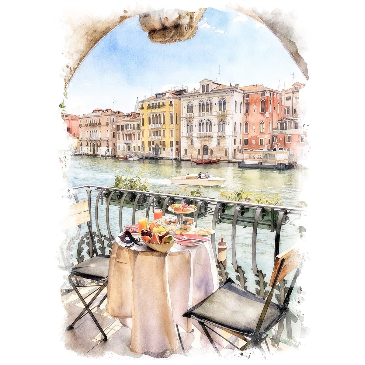 絵画 イタリア 風景画(街並み) ヴェネツィアの運河 インテリアアート額