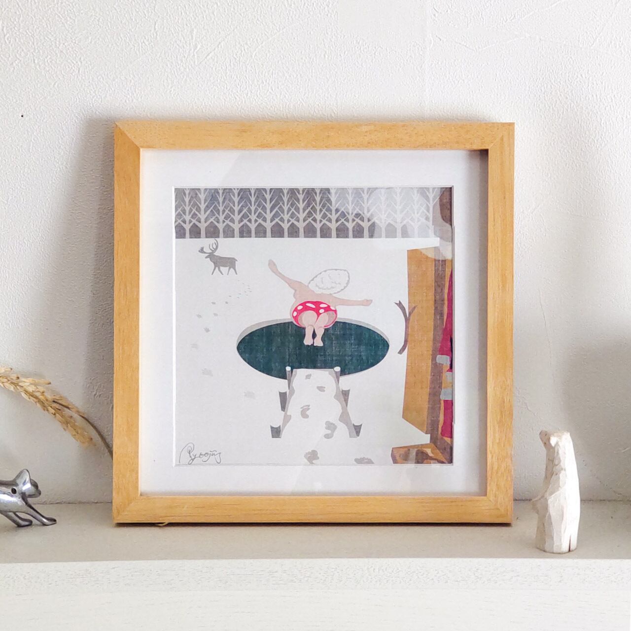 跳びサンタ （スクエアフレーム付・サイン入り）蒸しサンタシリーズ