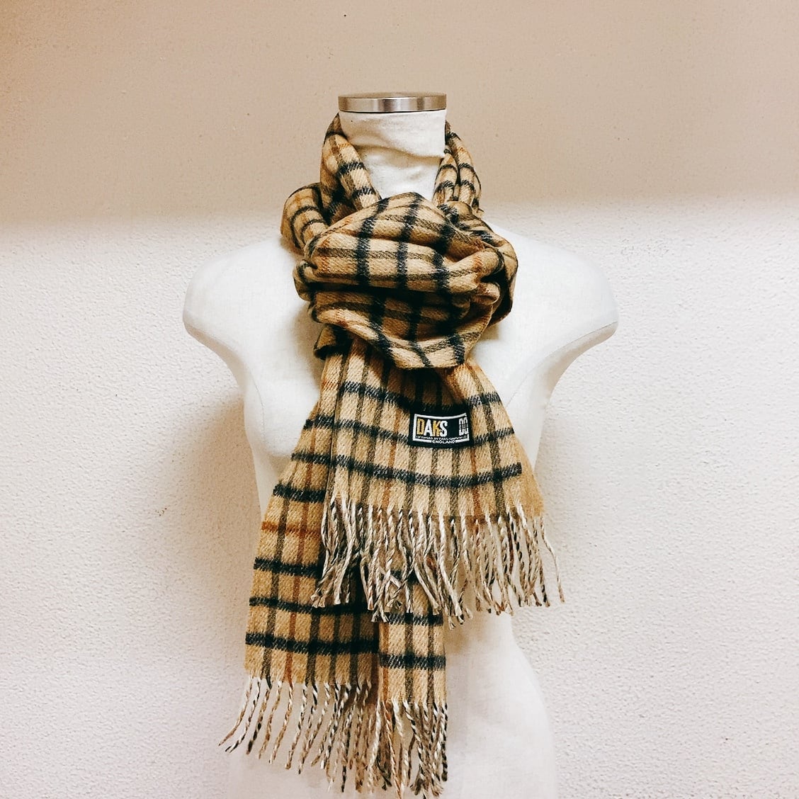 ダックス マフラー ベージュ チェック柄 DAKS ウールマフラー 美品 | UTA