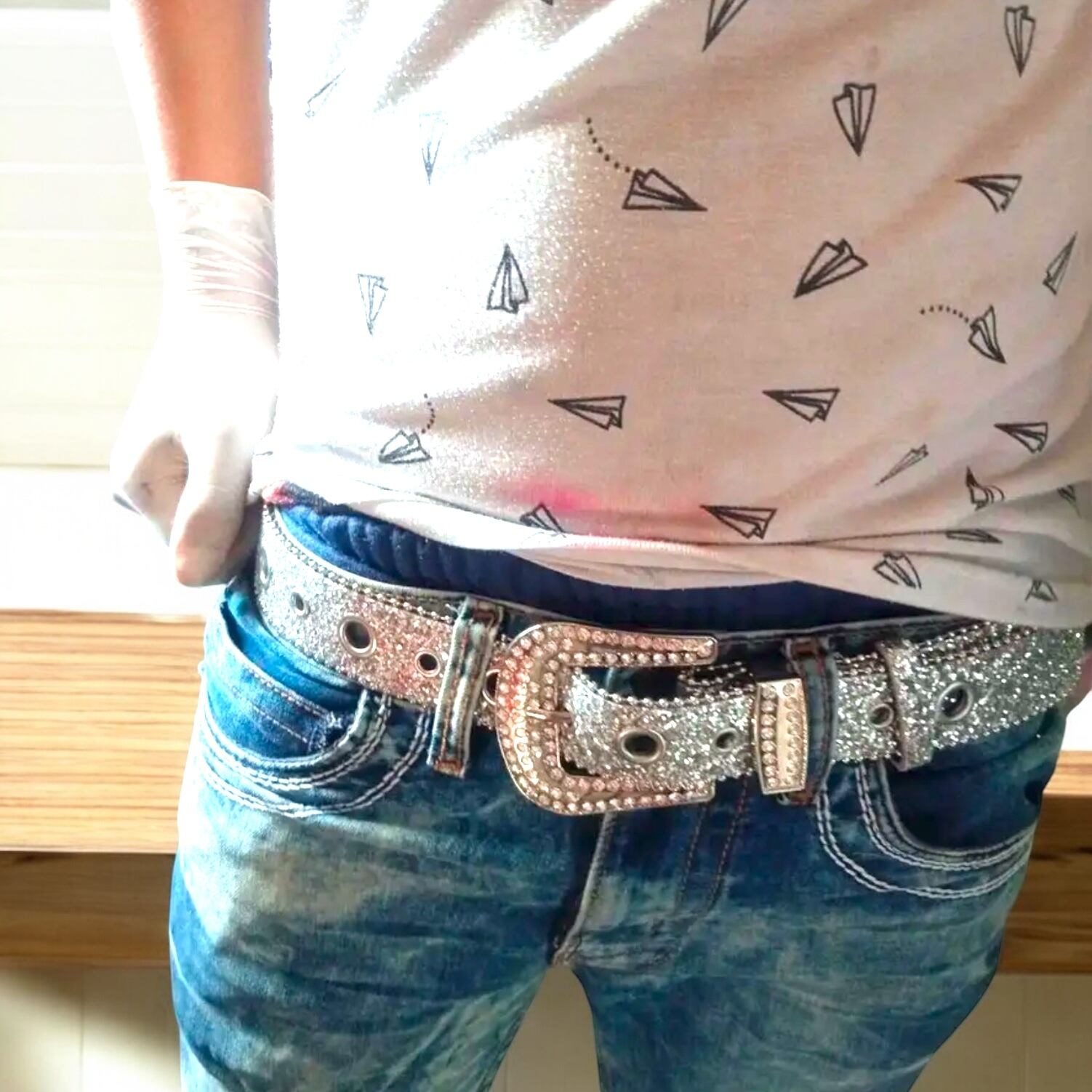 ラインストーンスキニーベルト 海外 ラッパー Y2K UK drill シルバー