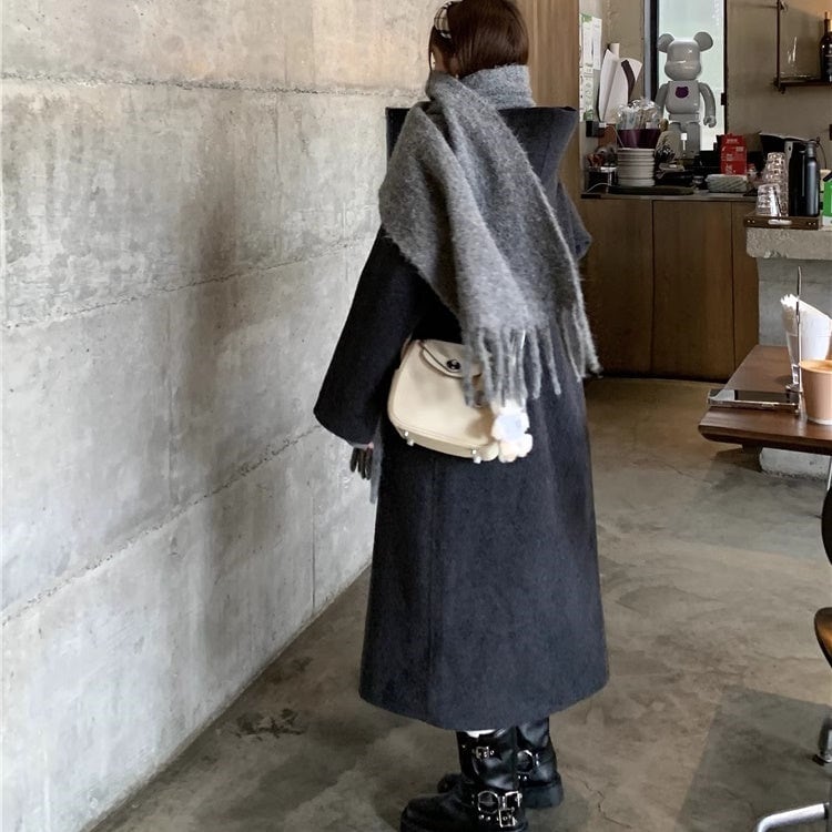 ダッフルコート レディース ダークグレー フード付 ストラップ ロング