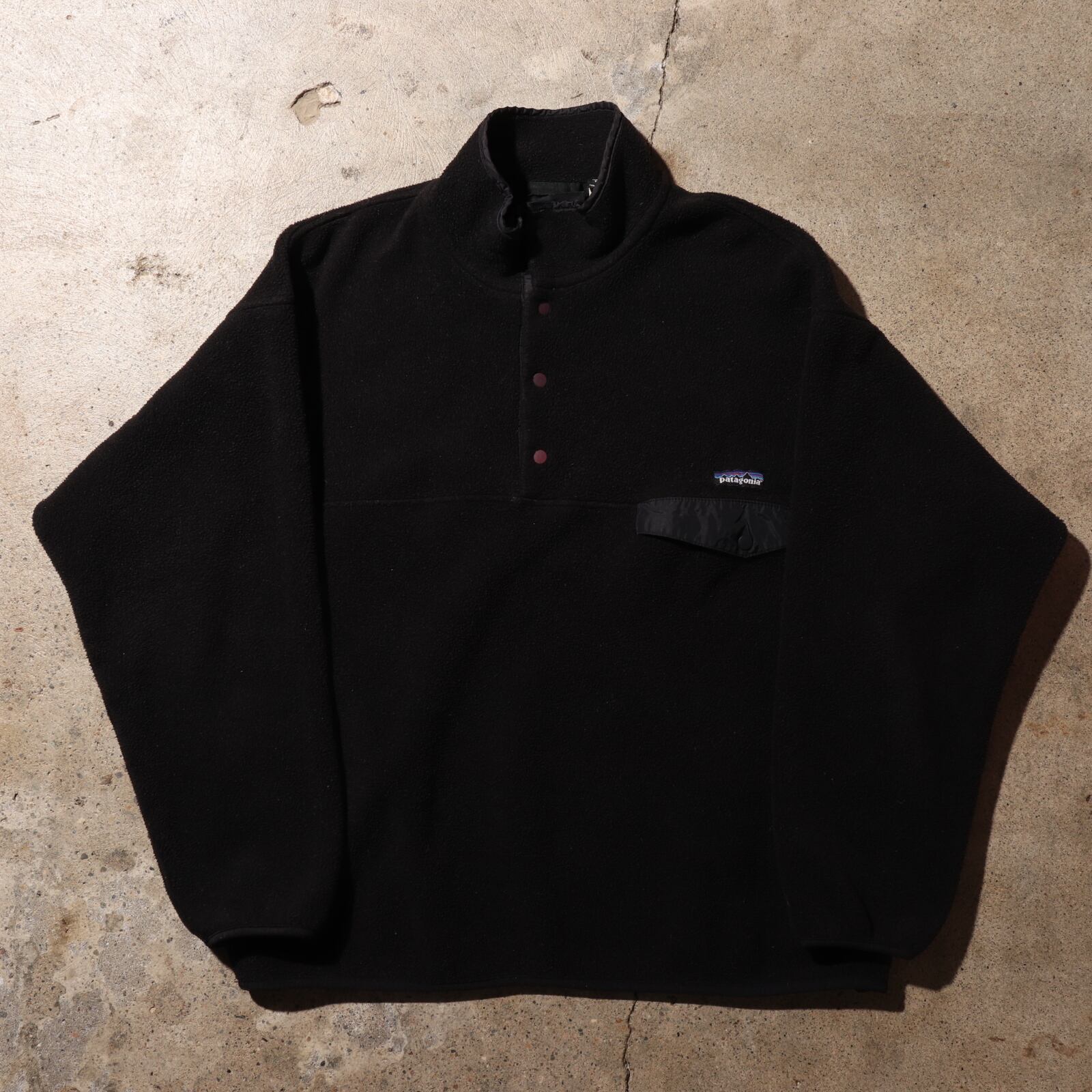 美品 XL USA 96年 ブラック シンチラスナップT パタゴニア フリース 黒