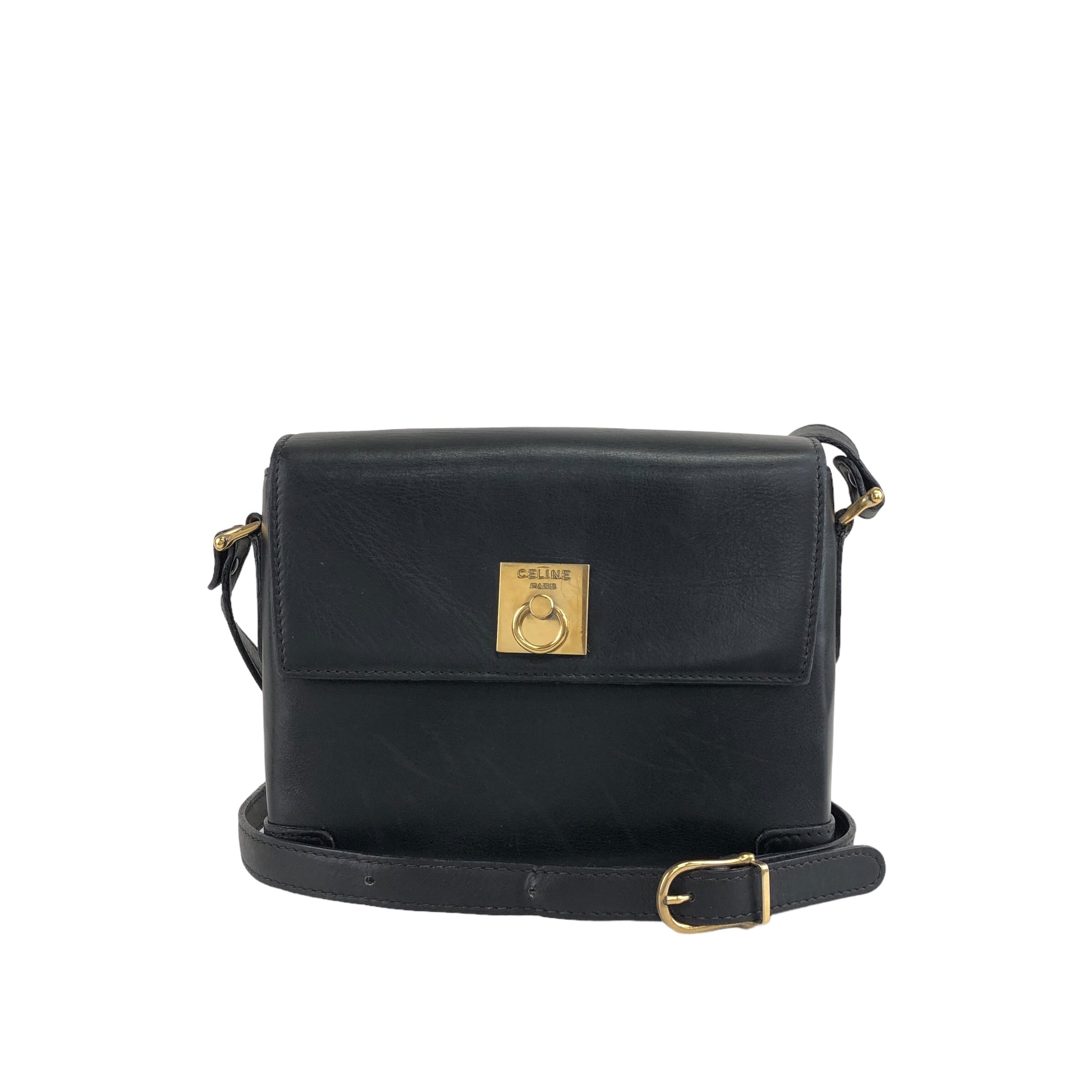CELINE セリーヌ ショルダーバッグ ブラック ガンチーニ レザー