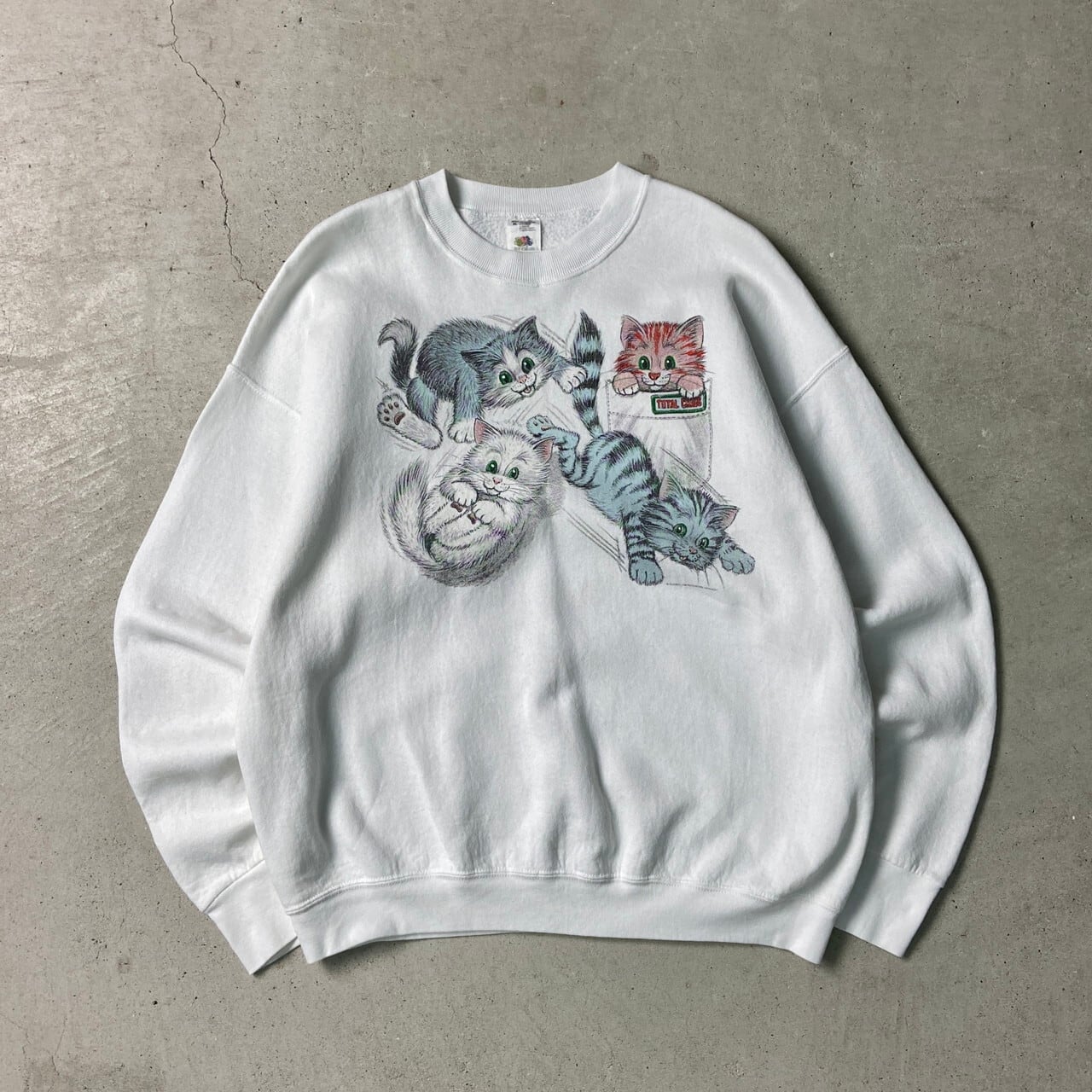 90年代 プリントスウェットシャツ 猫 アニマル メンズXL レディース