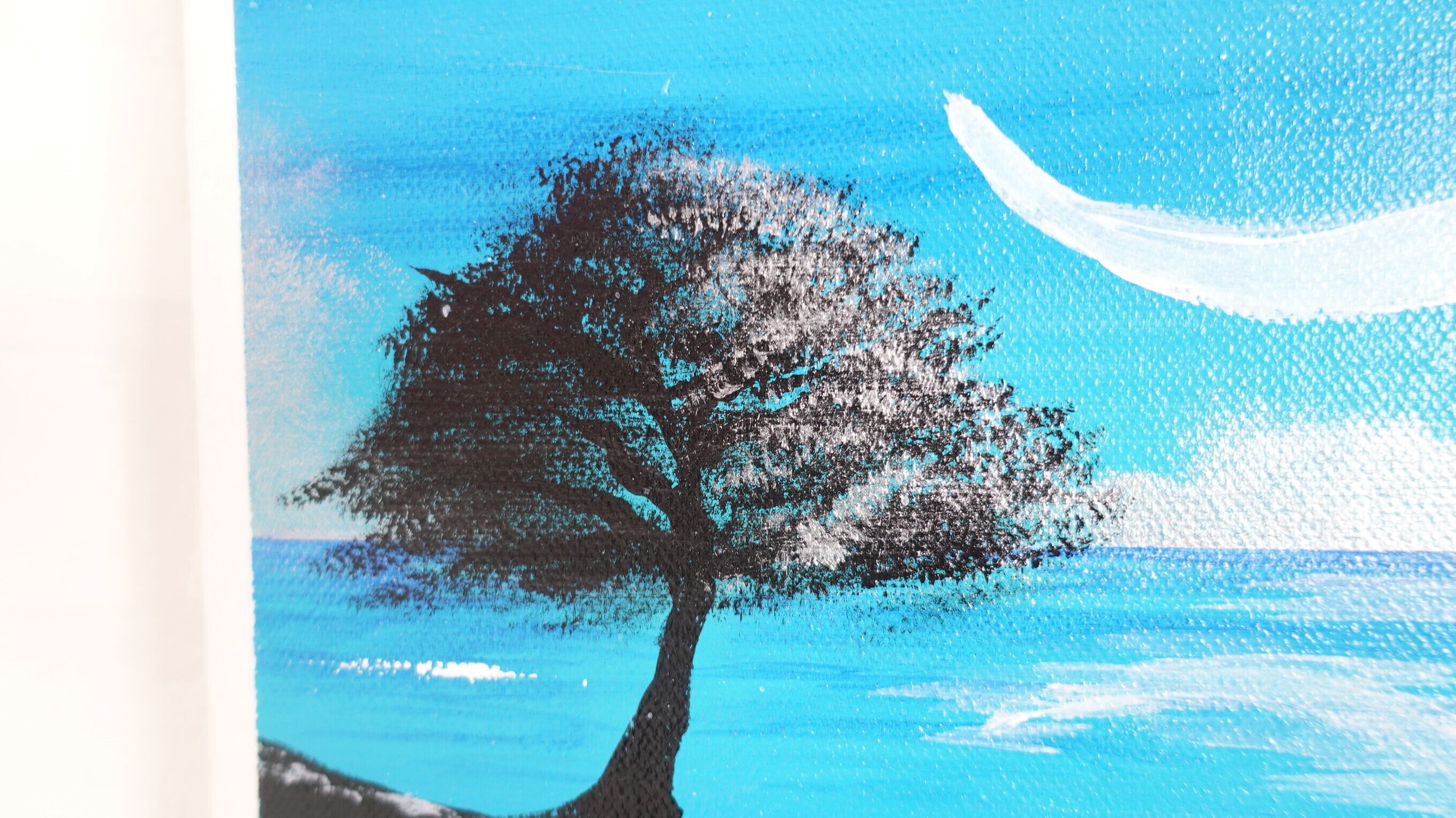 幻想の世界・鹿と三日月【アクリル画】原画・イラスト・幻想的 30×30