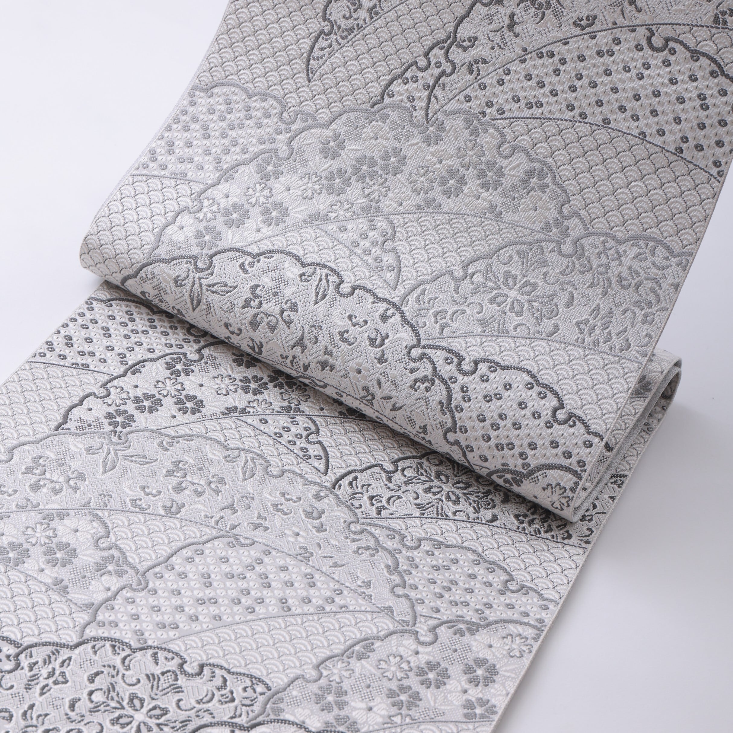 袋帯 雪輪：白×鼡 | OKANO博多きもの制作所