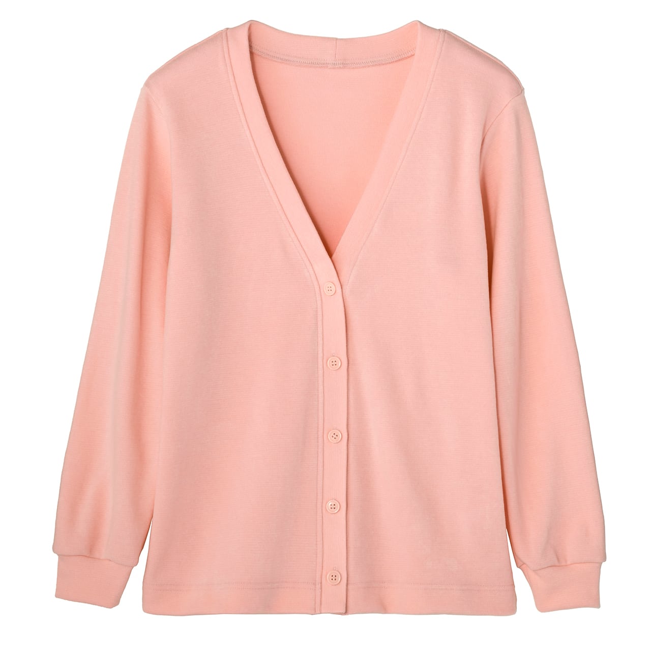 FY-2350【サーモンピンク】Vネックソフトサーモあったかカーディガン