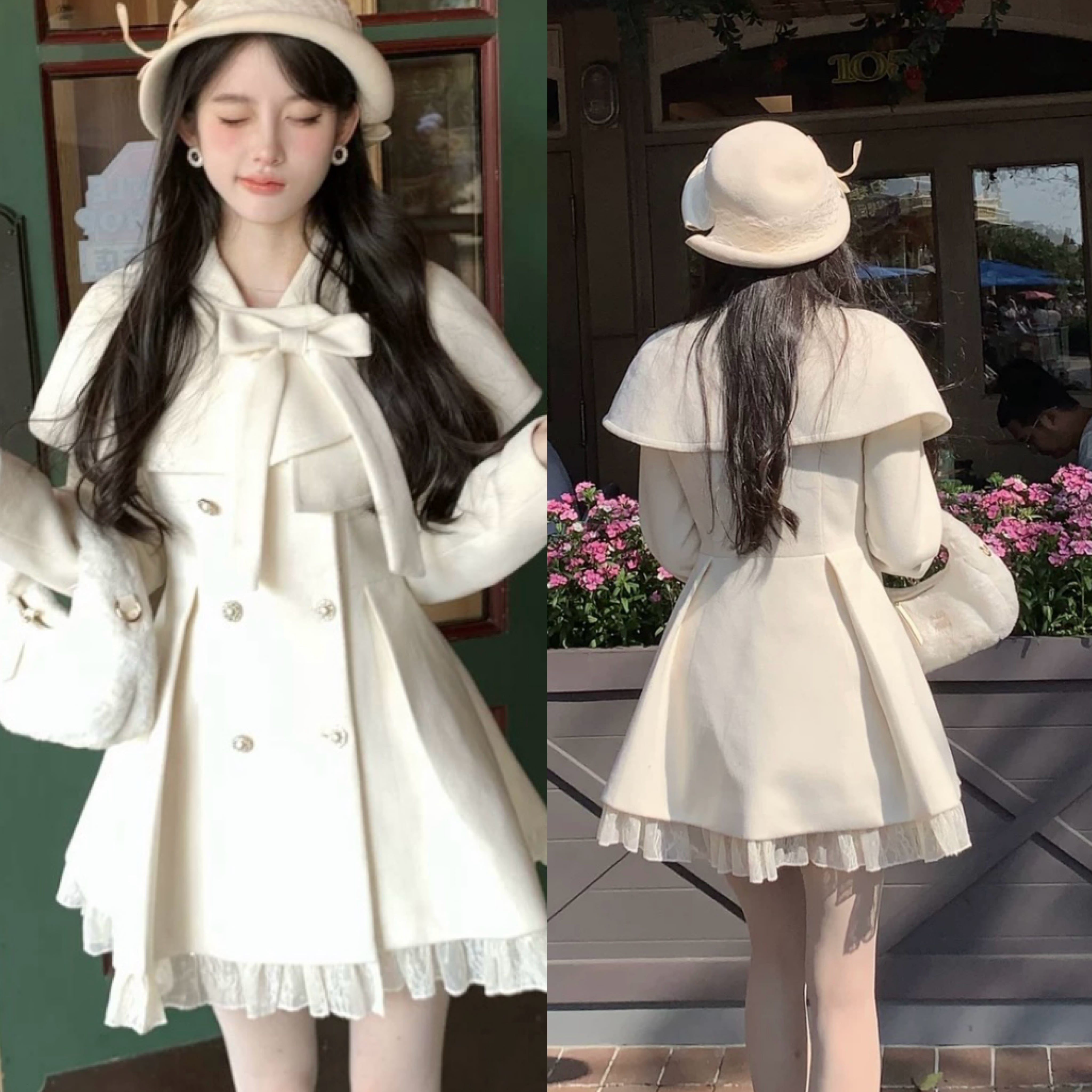 白 ポンチョ コート リボン 可愛い ガーリー | LOVEYsmileSHOP