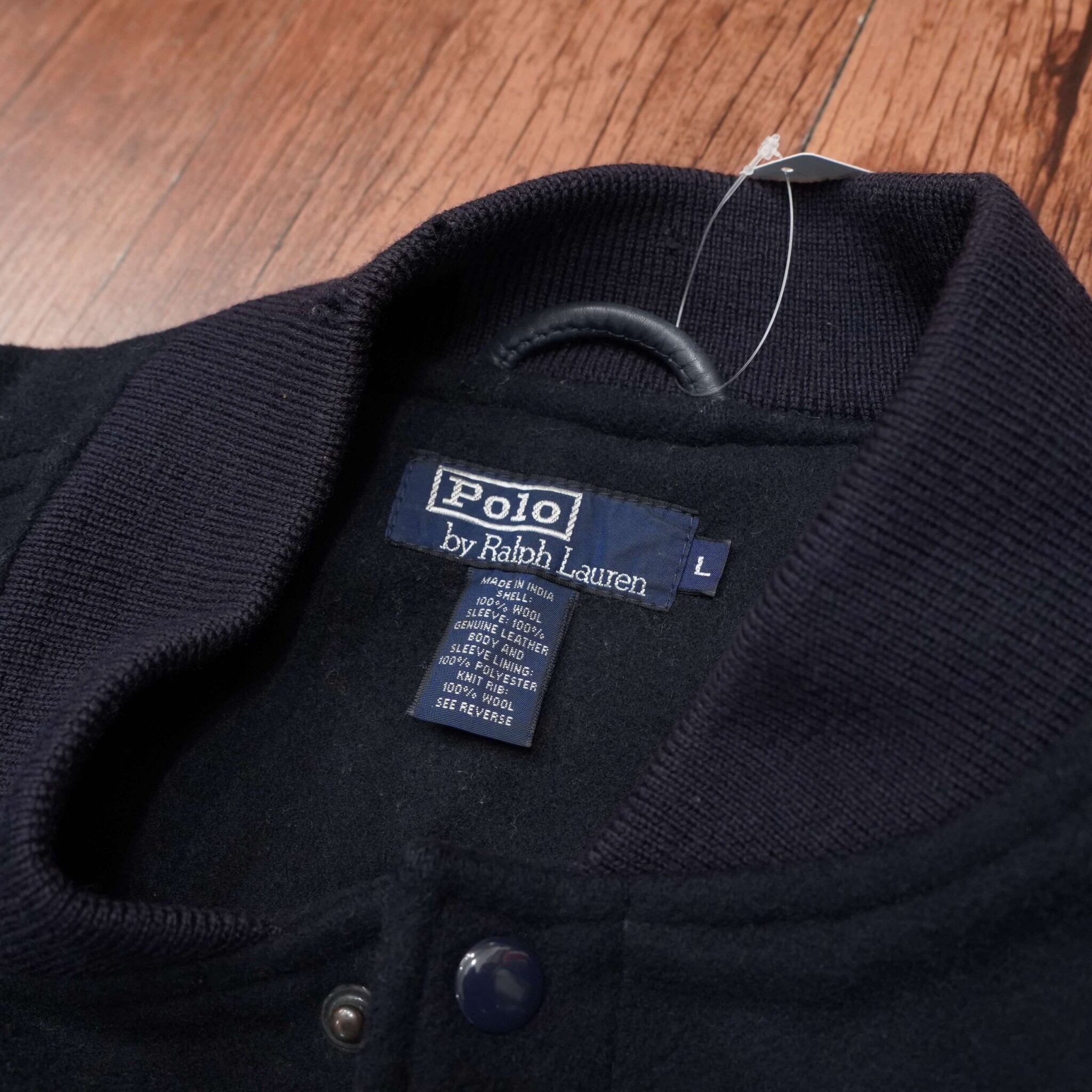 90s ralphlauren 袖レザー スタジャン L/ラルフローレン 無地 | 古着屋