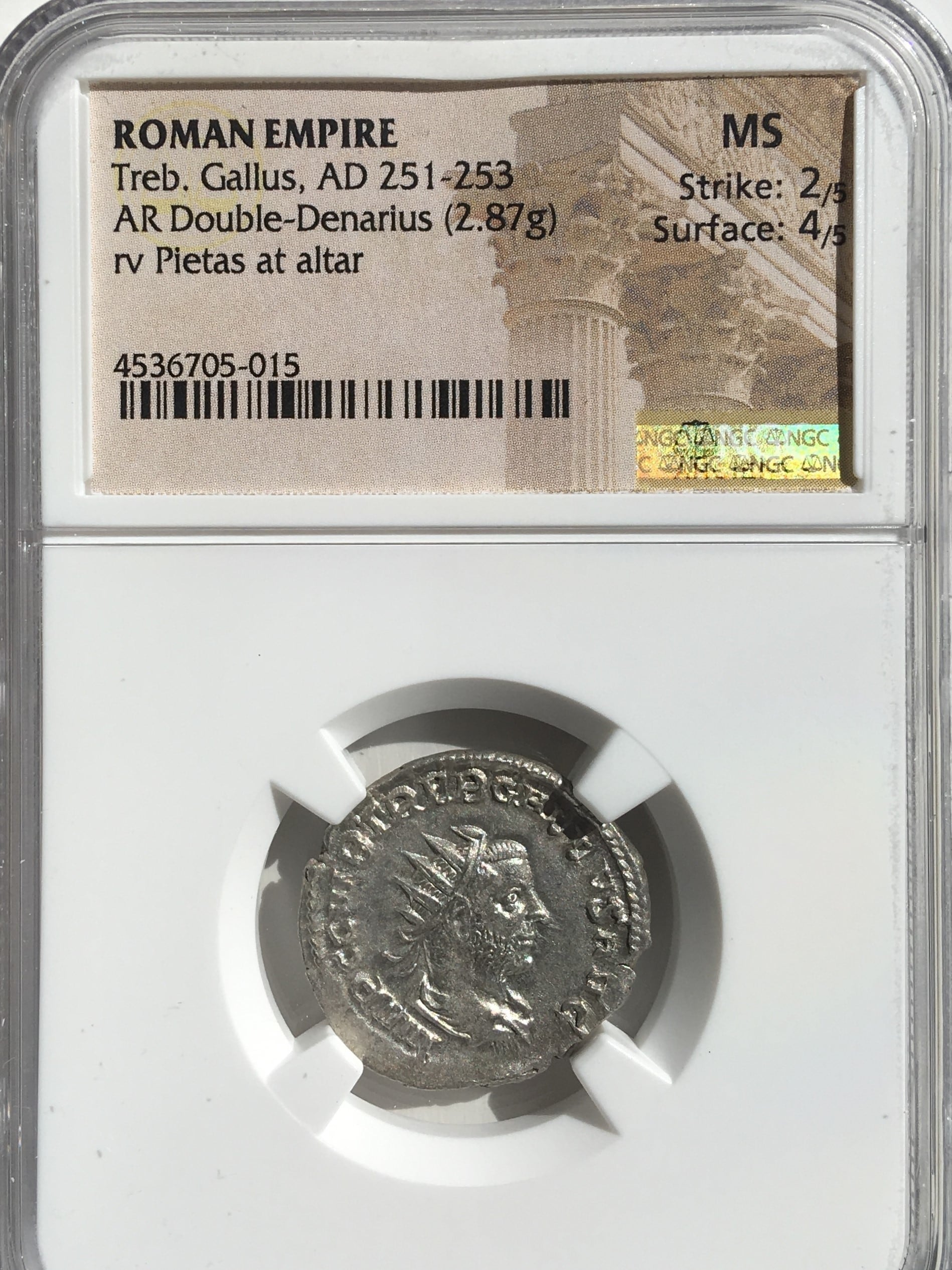 トレボニアヌス・ガッルス NGC鑑定 MS ダブルデナリウス銀貨 ローマ