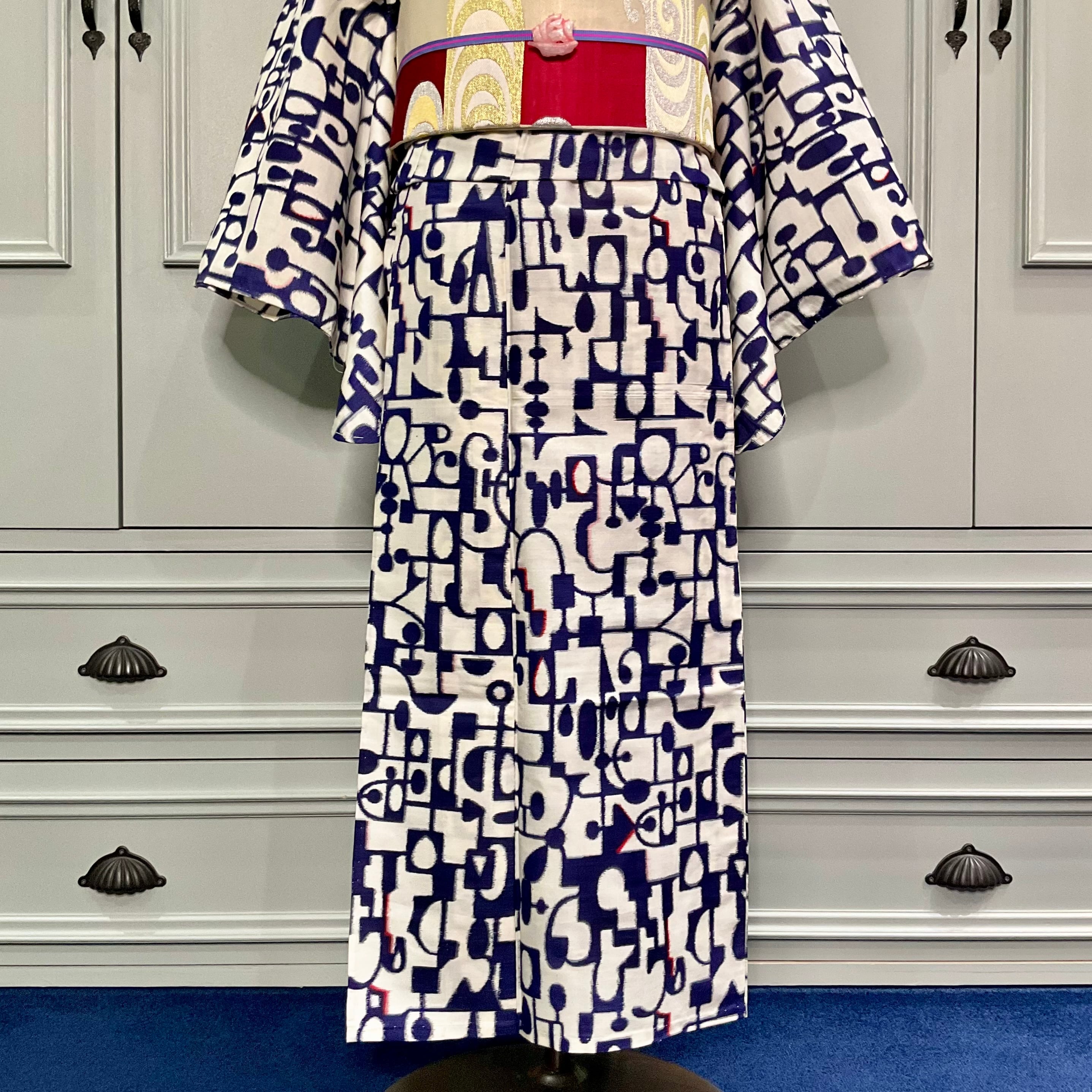 navy geometry＊単衣 アール・デコ トリコロール ネイビー 紺 ブルー