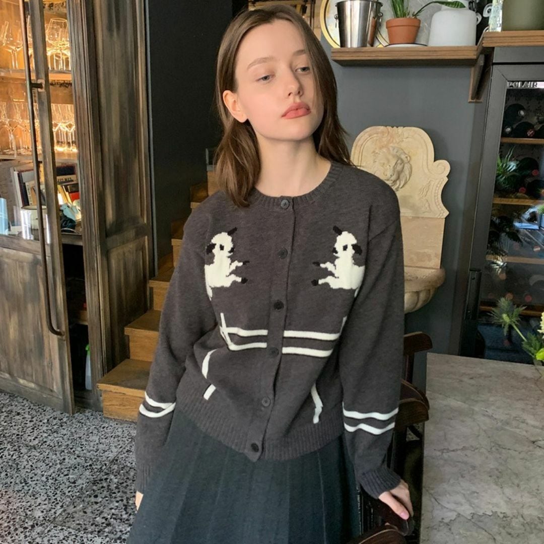 KERNEL COSMOS ヤギ柄 クルーネック カーディガン ハイゲージ | Uturi