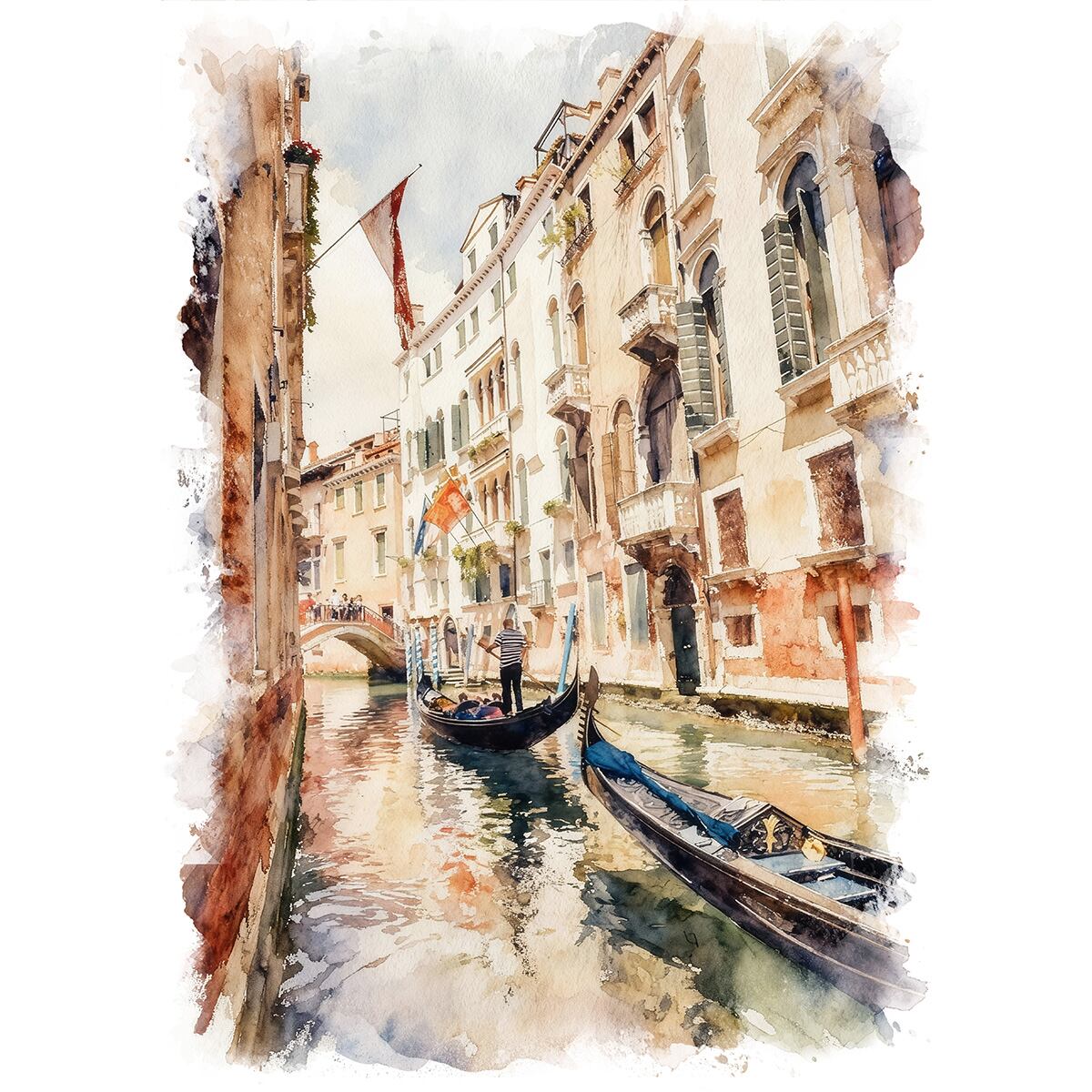 絵画 風景画(街並み) イタリア ヴェネツィアの運河 インテリアアート額