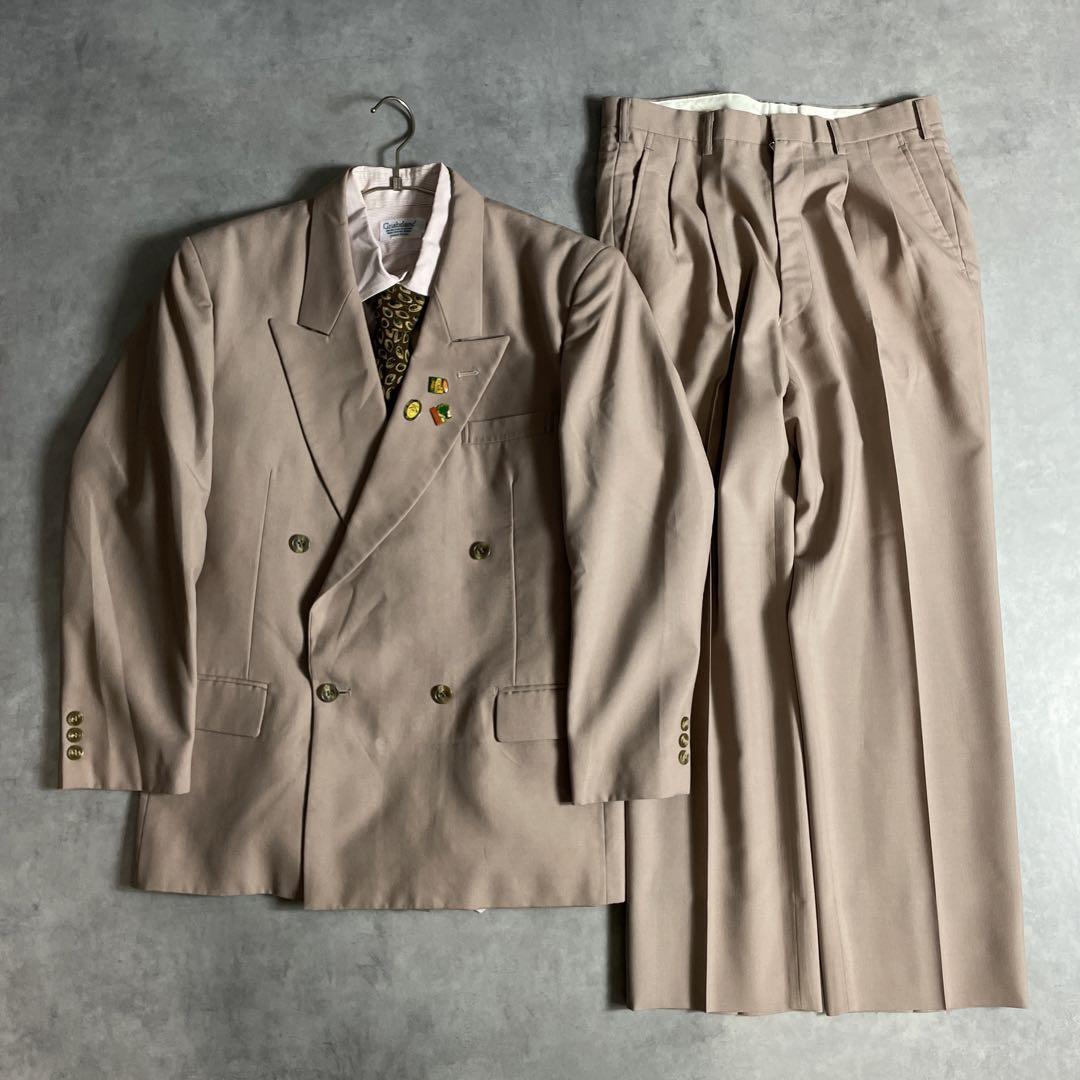 90s ヴィンテージ スーツ ダブル セットアップ 成人式vol.108 茶色 | Flog.