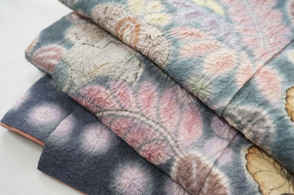 樋熊哲也 辻が花 総絞り 銀通し 訪問着 正絹 オレンジ ピンク 紫 770