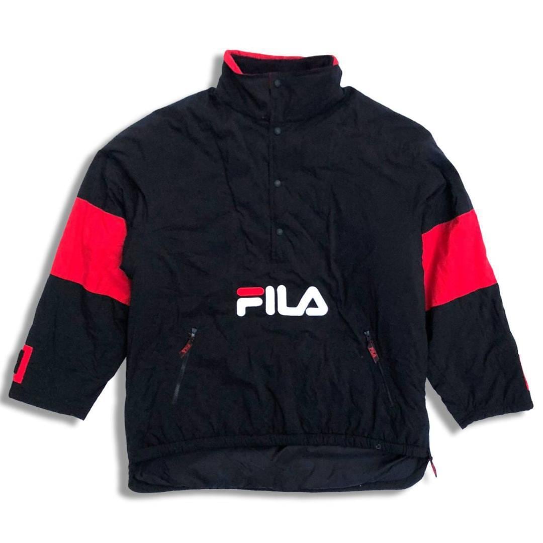 90s フィラ 中綿 アノラックジャケット ブラック レッド XL FILA