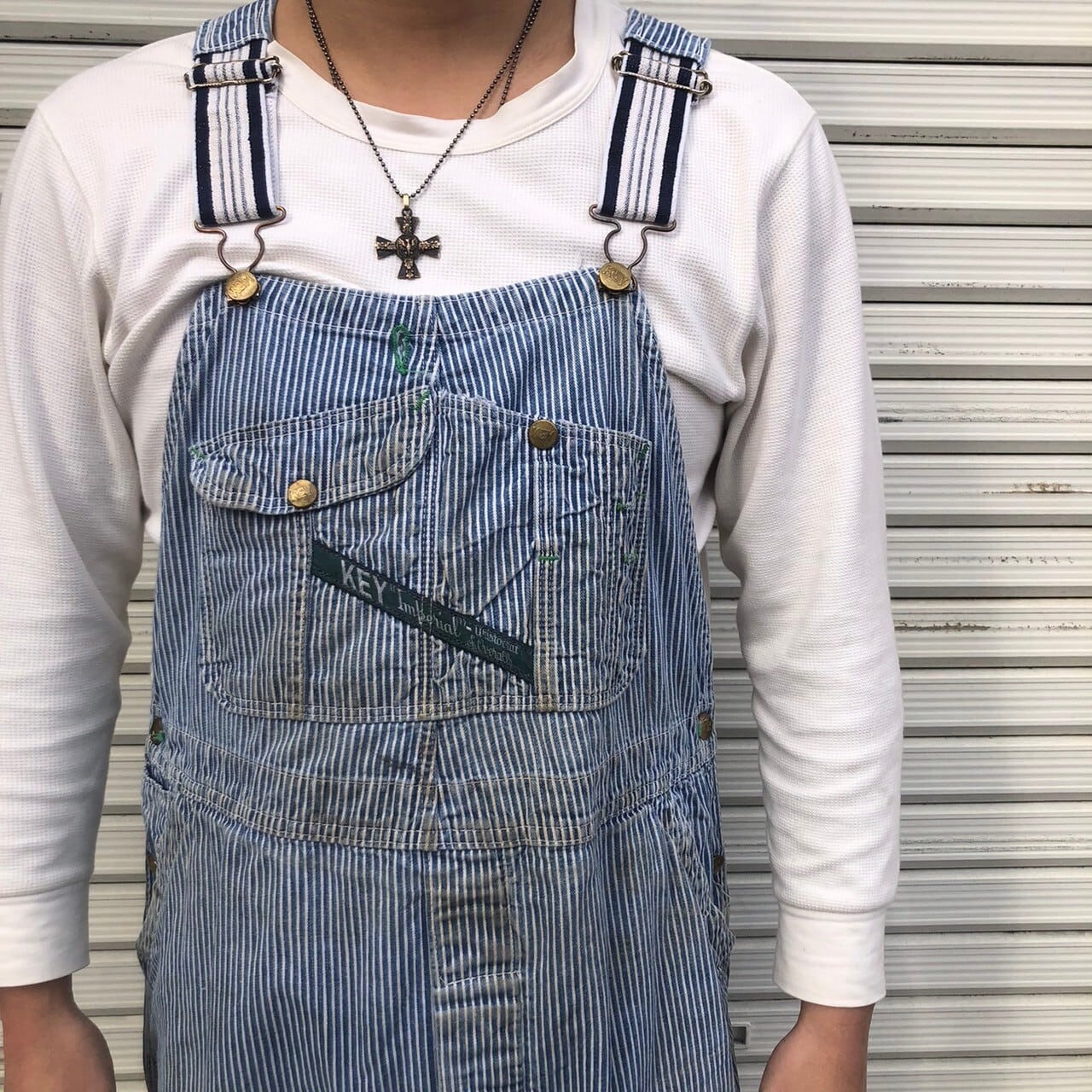 70s USA製 Key ヒッコリー オーバーオール ヴィンテージ L ワーク