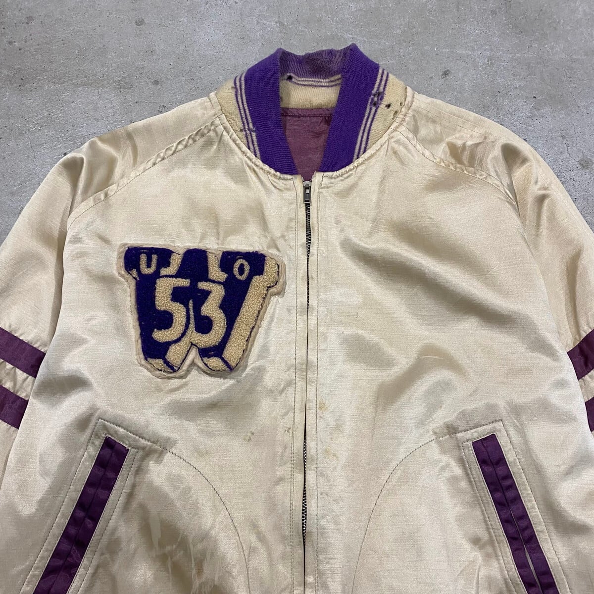 50年代 リバーシブル ワッペン サテンスタジャン アワードジャケット