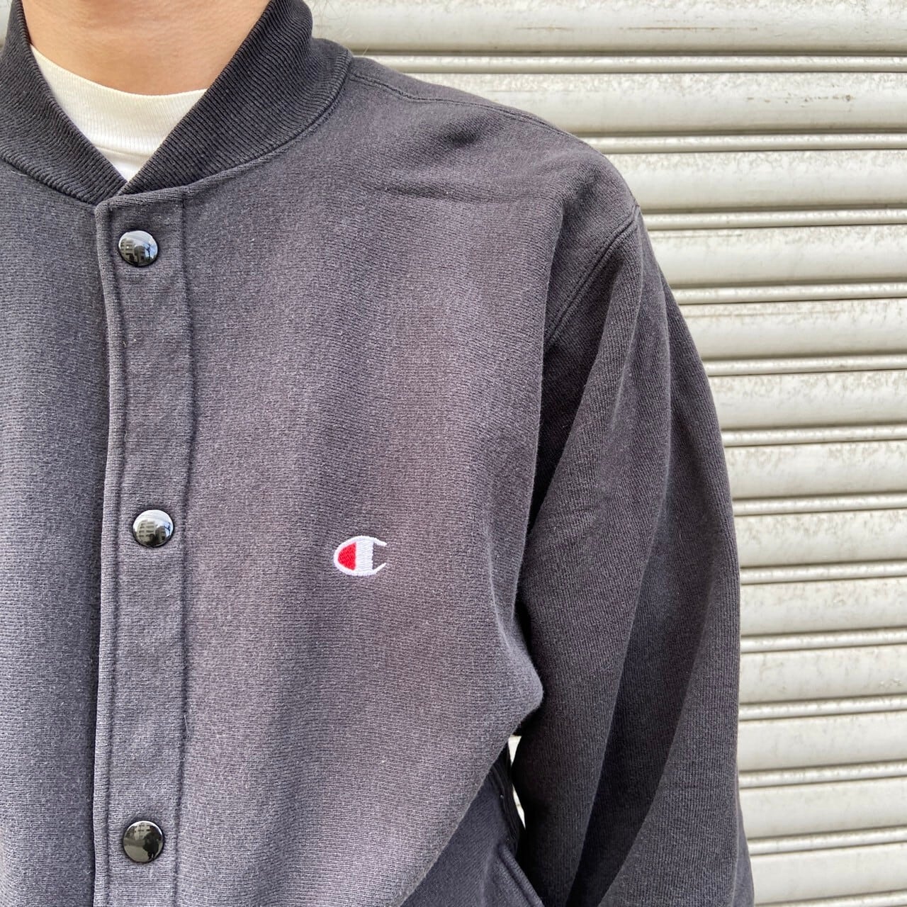 90s USA製 Champion リバースウィーブスナップカーディガン 黒 M