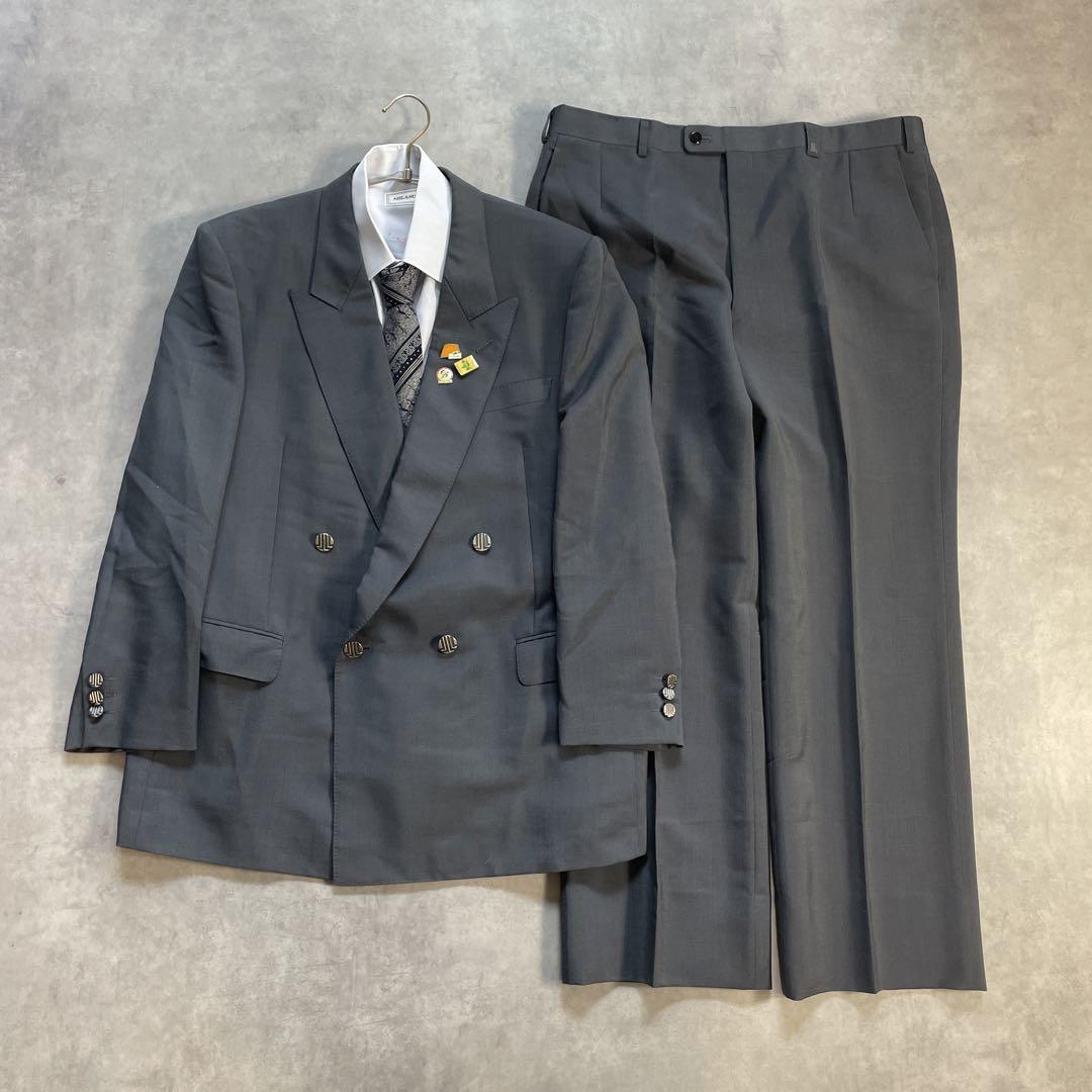 90s ヴィンテージ スーツ ダブル セットアップ ピンズvol.84 グレー