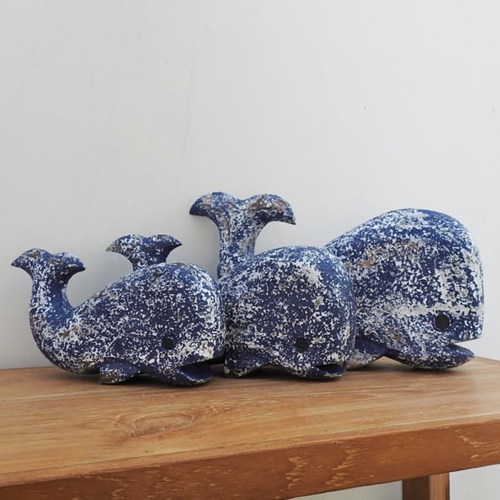 木製オブジェ クジラ S 20cm ブルーウォッシュ 木彫りの動物 アート