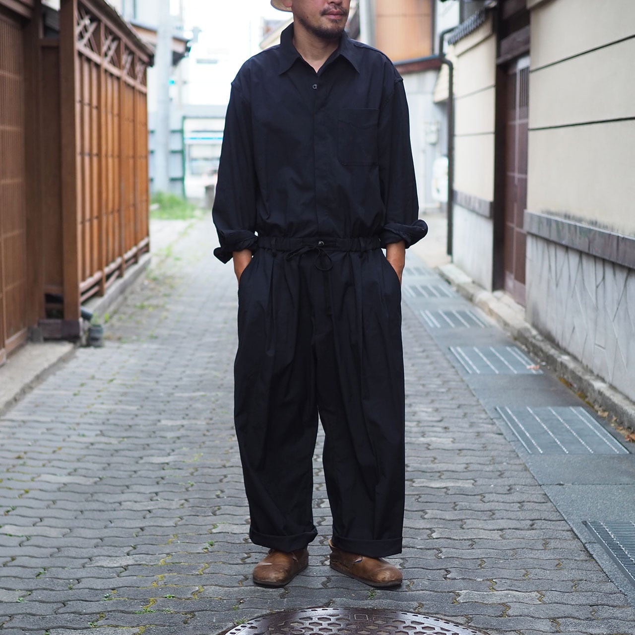 YOKO SAKAMOTO SUIT JUMP SUIT RECYCLE POLYESTER BLK | 洋服と工芸 omitsu