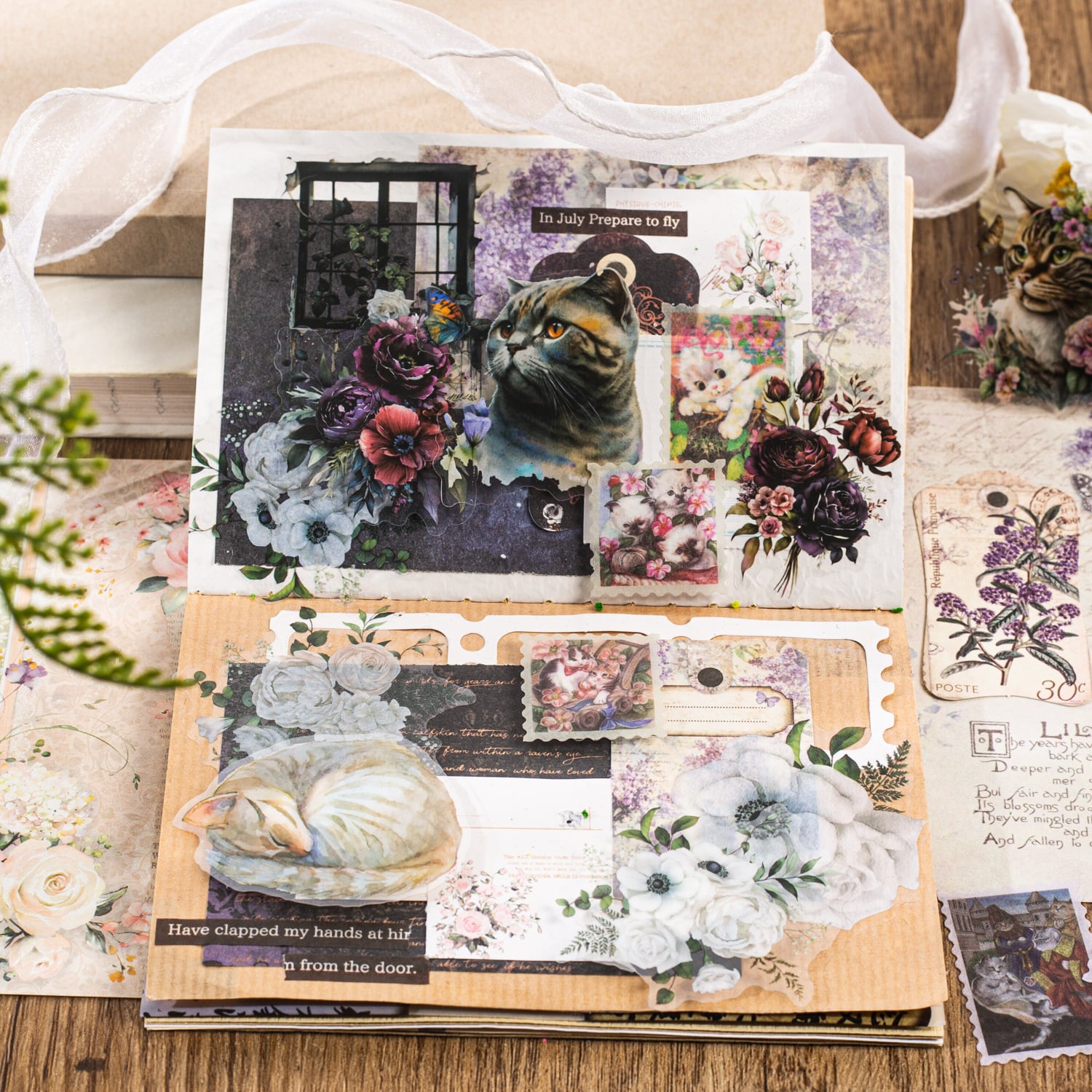 コラージュ素材セット】Cat Story｜海外 コラージュ素材 紙もの 手帳