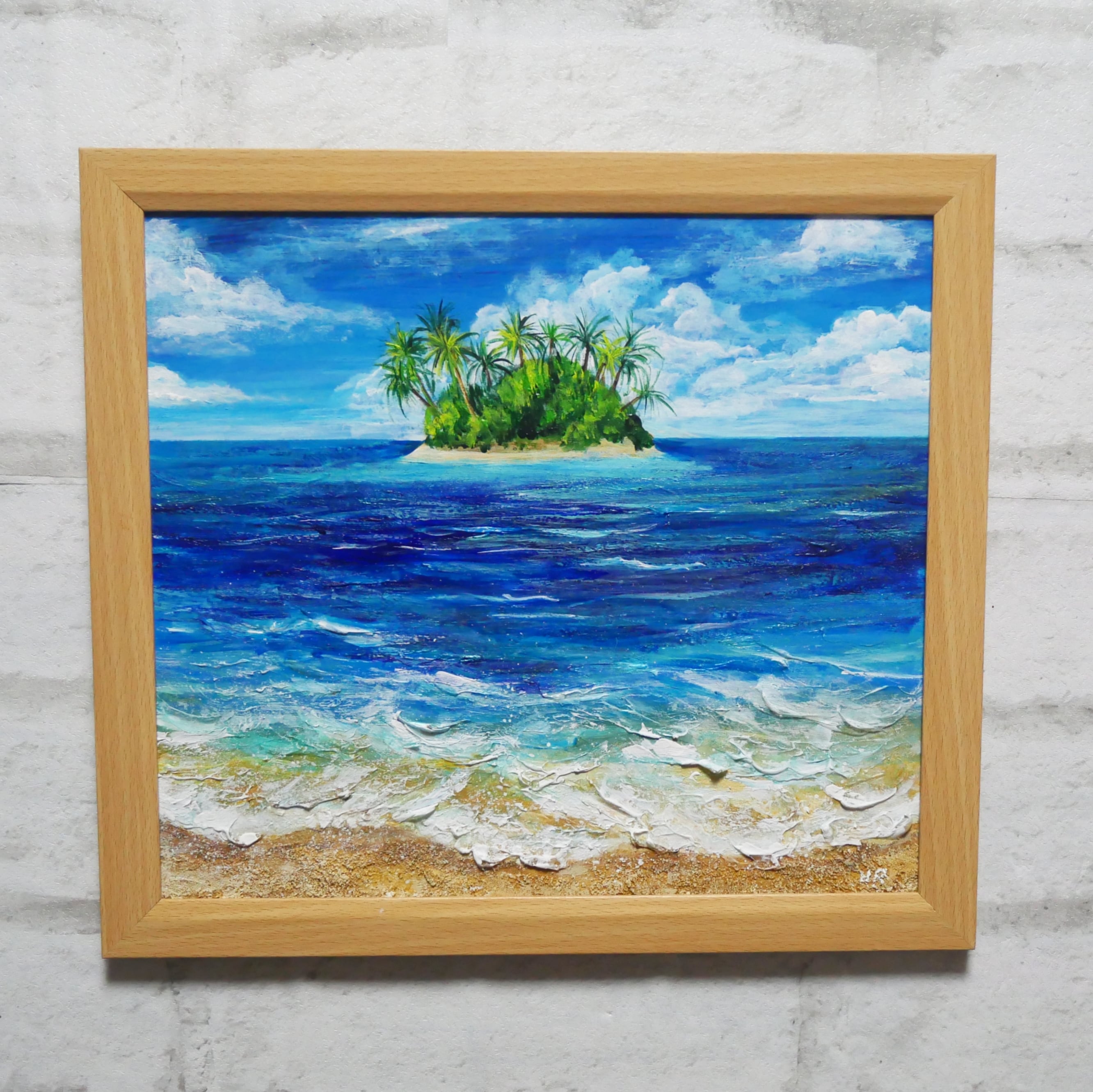 油絵 海（金ヶ浜） 油絵 油彩 油彩画 絵 絵画【海の先に見える小島