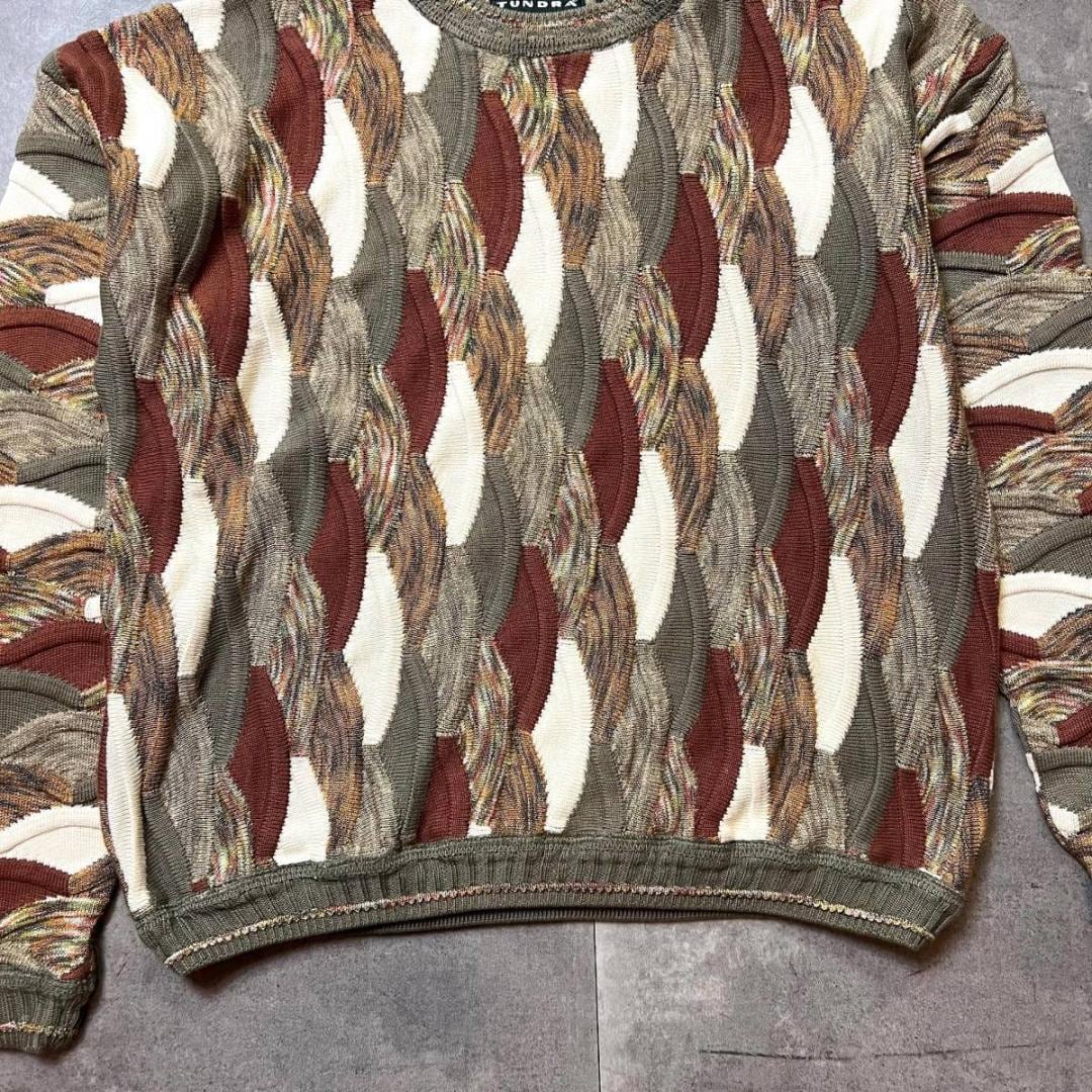 90's TUNDRA 3D Knit Sweater XXL In Brown Multi / 90s カナダ製