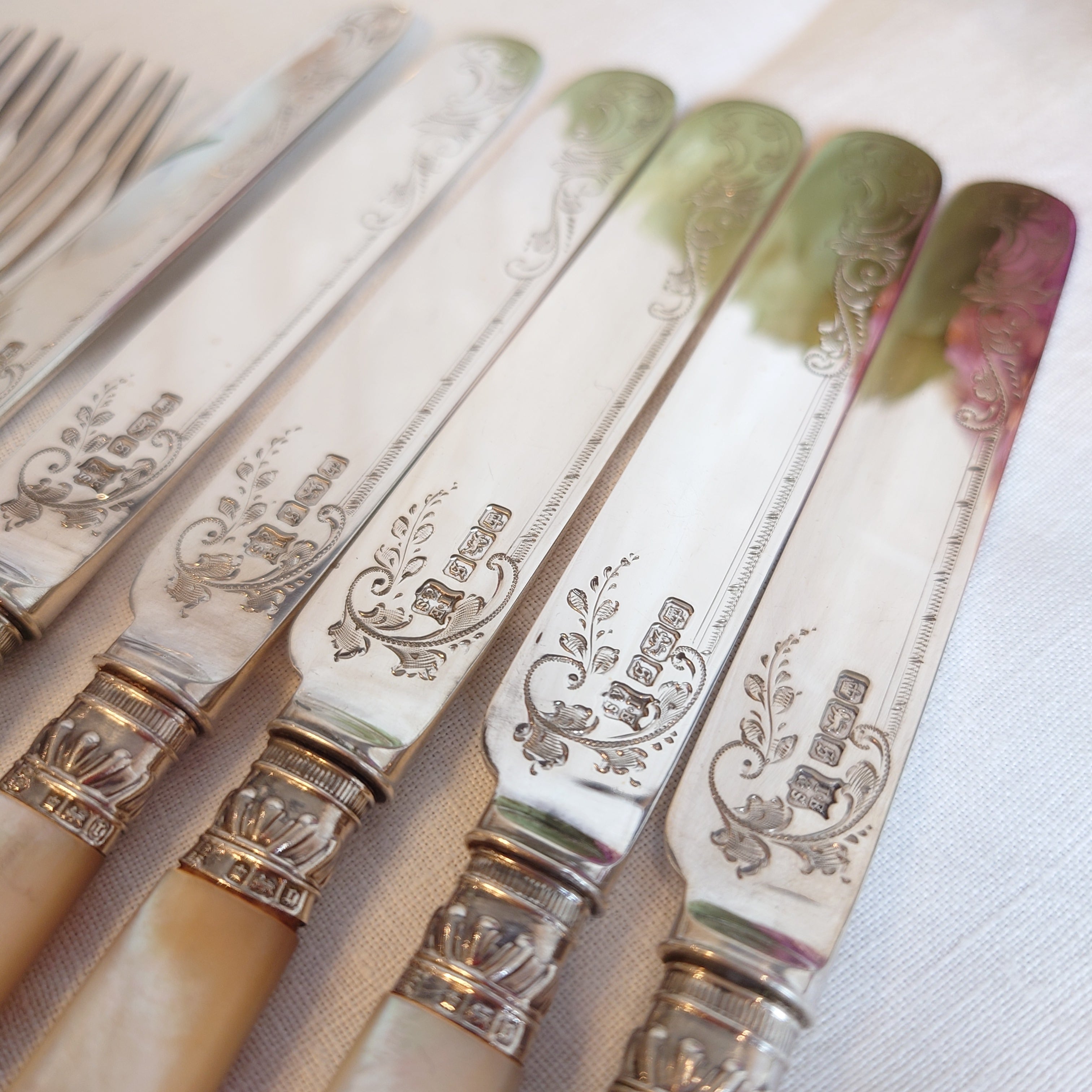 白蝶貝 マザーオブパール カトラリーセット 純銀 1910年