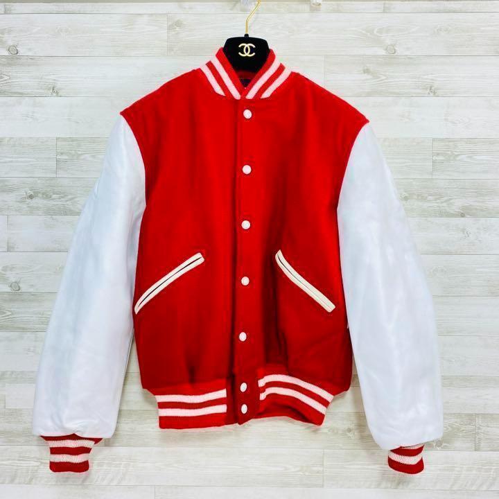 バトウィン USA製 ウールスタジャンL(40) 赤×白 80s デッドストック