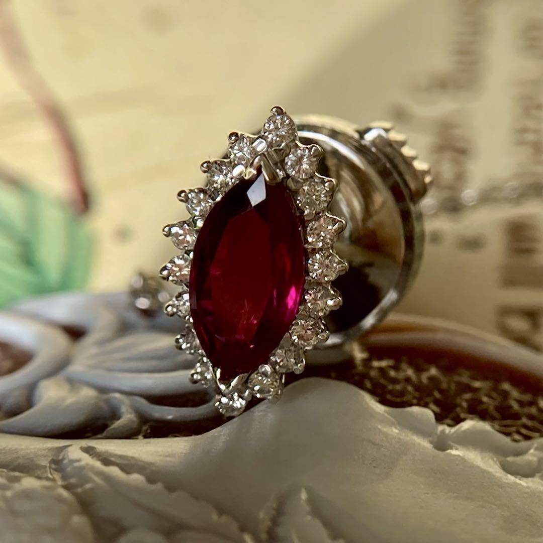 k14 真紅の輝き ビルマ産ルビー0.850ct ダイヤモンド ピンブローチ
