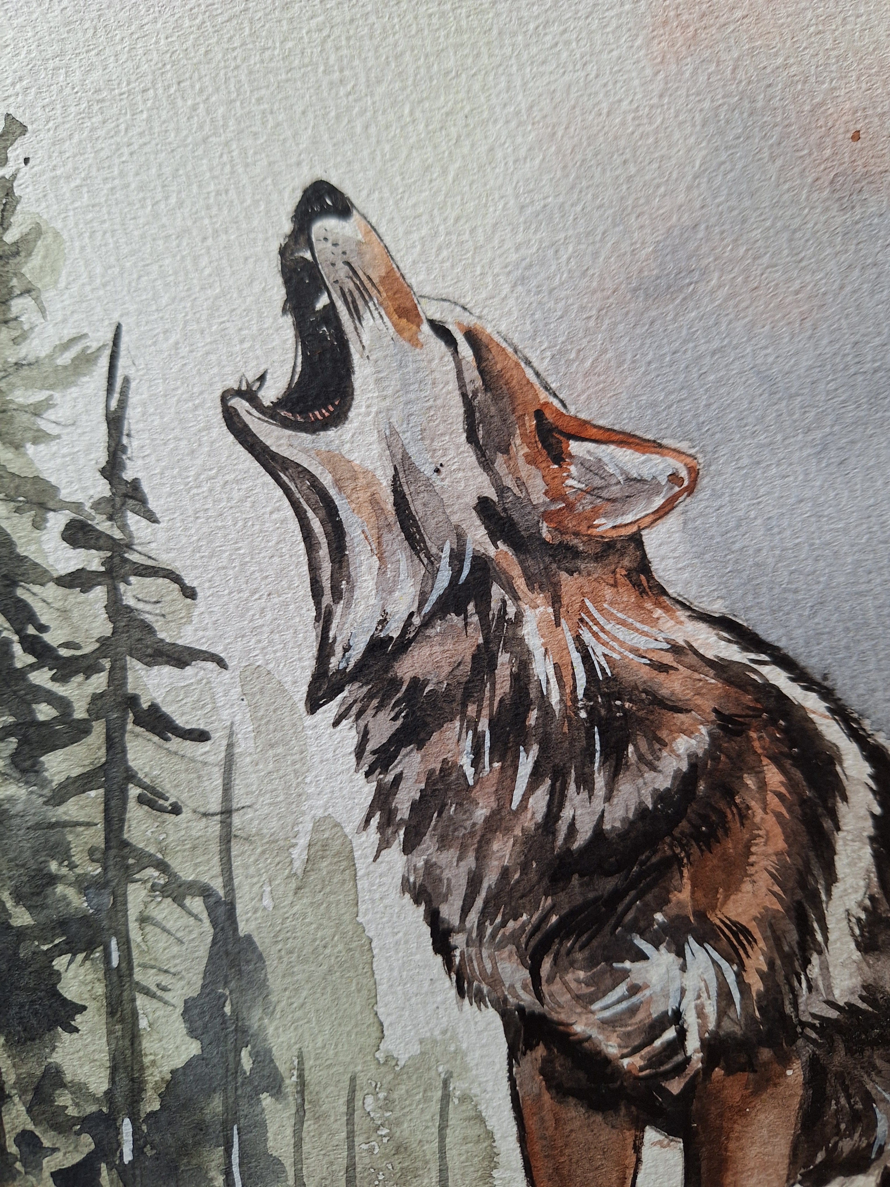 水彩画 オオカミの遠吠え | 工房 和み