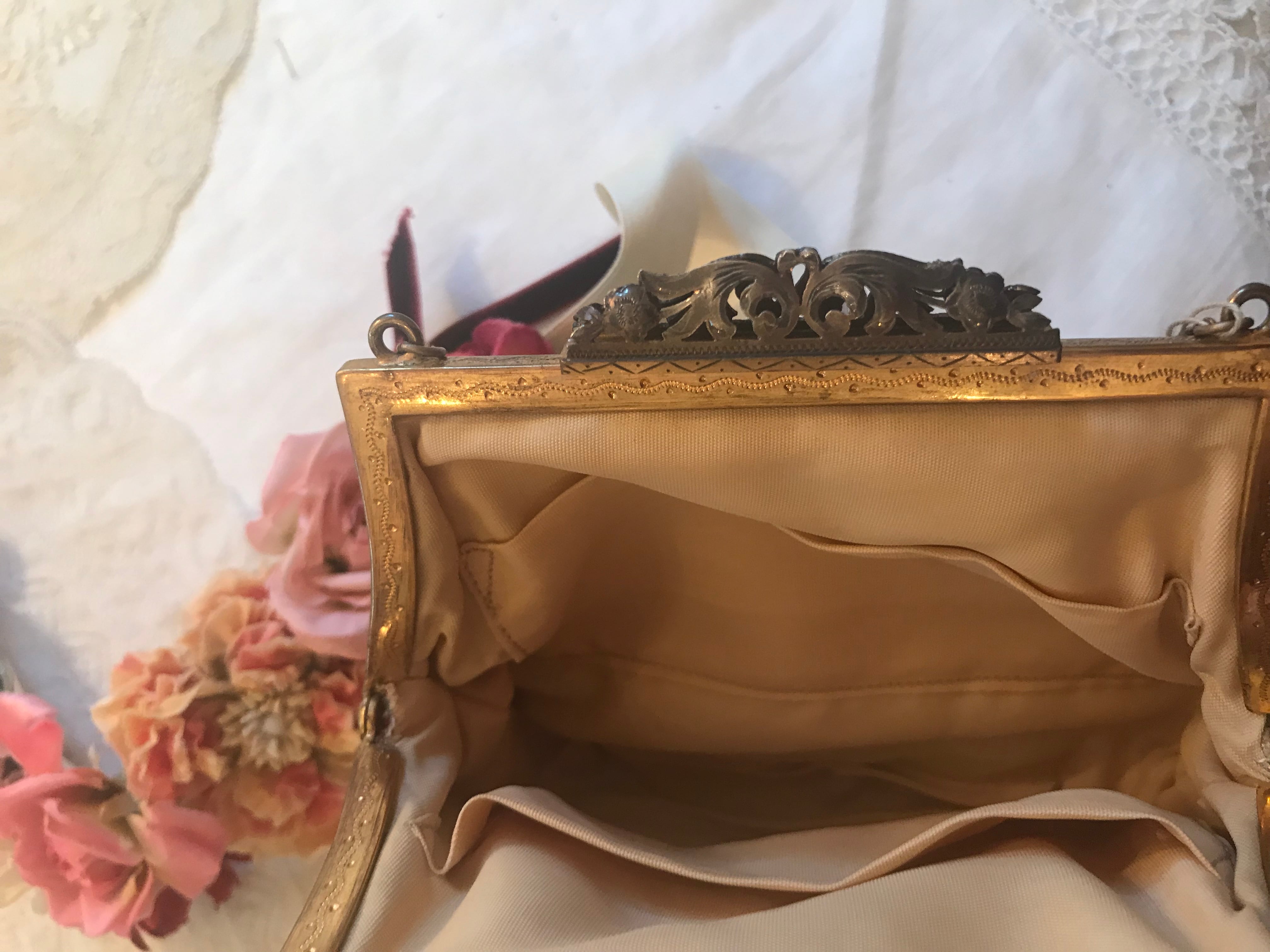 ゴブラン織り プチポワンの花柄ミニバッグ＆お財布＆ミラーセット