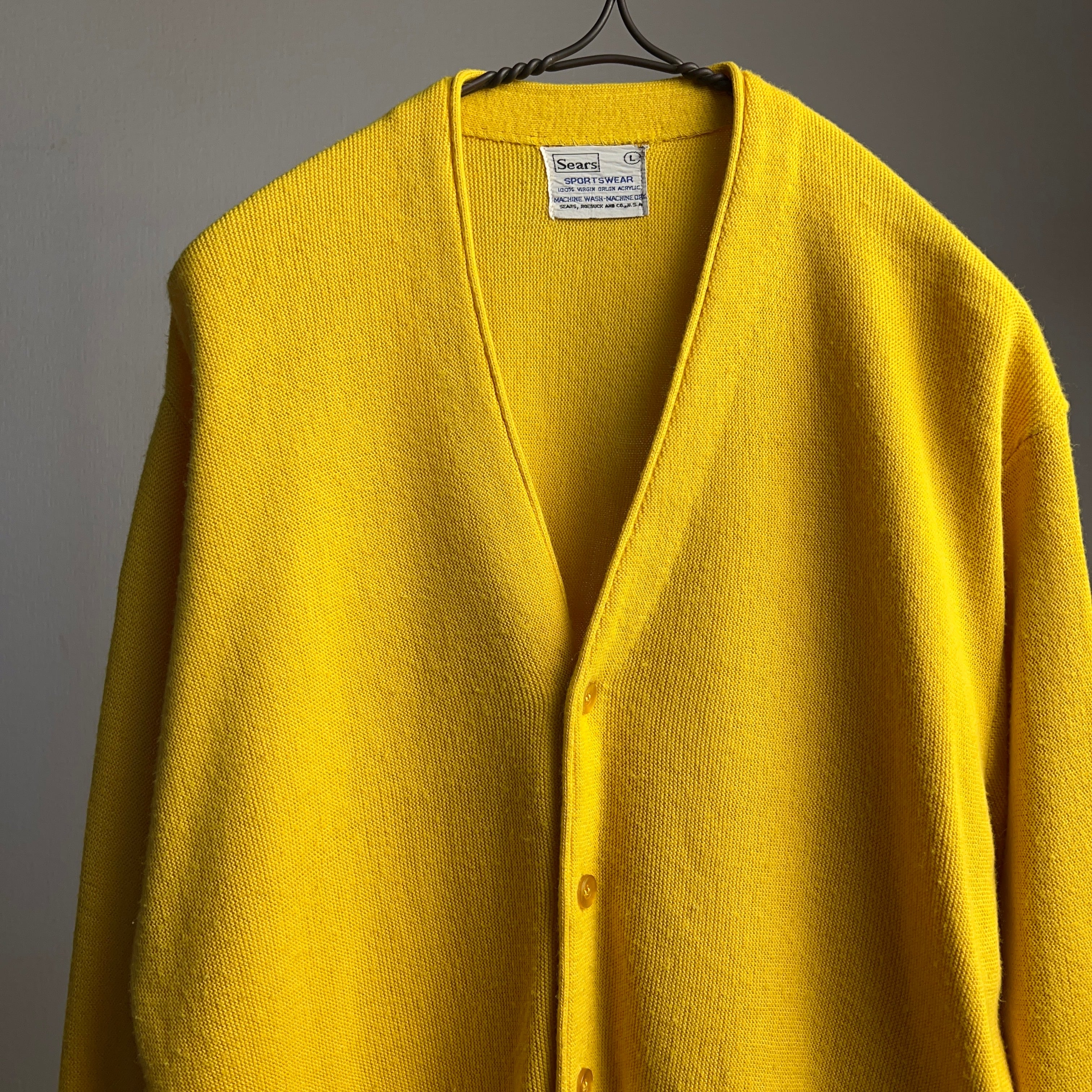 70's SEARS Knit Cardigan Yellow SIZE L 70年代 シアーズ アクリル