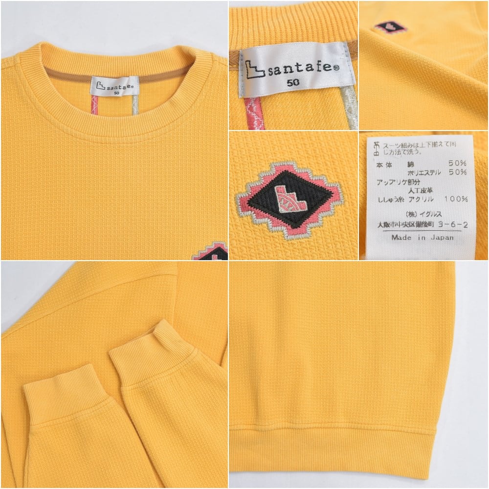 90s 日本製 santa fe サンタフェ 刺繍入り 切り替えデザイン ワッフル