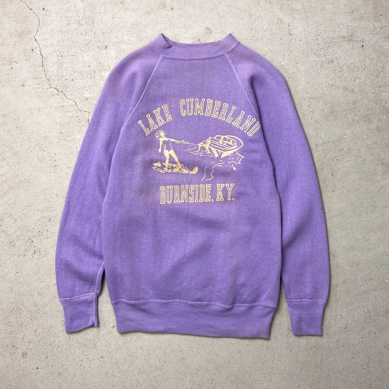 60年代 フロッキープリント ラグランスウェットシャツ 脇下ガゼット