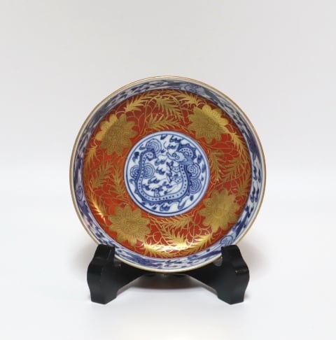 大日本永楽 造 小皿 9客 兎 赤絵 金彩 染付 大日本永楽 造 小皿 9客 兎