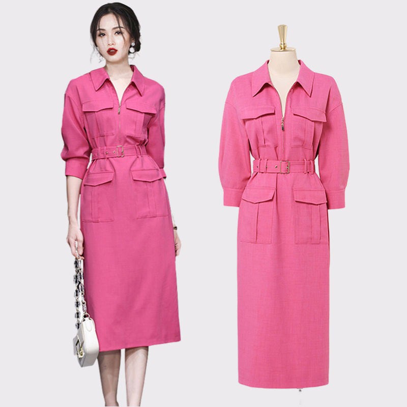 送料無料 ◇ D1695 ベルト付き 襟付き ハーフジップ フラップポケット