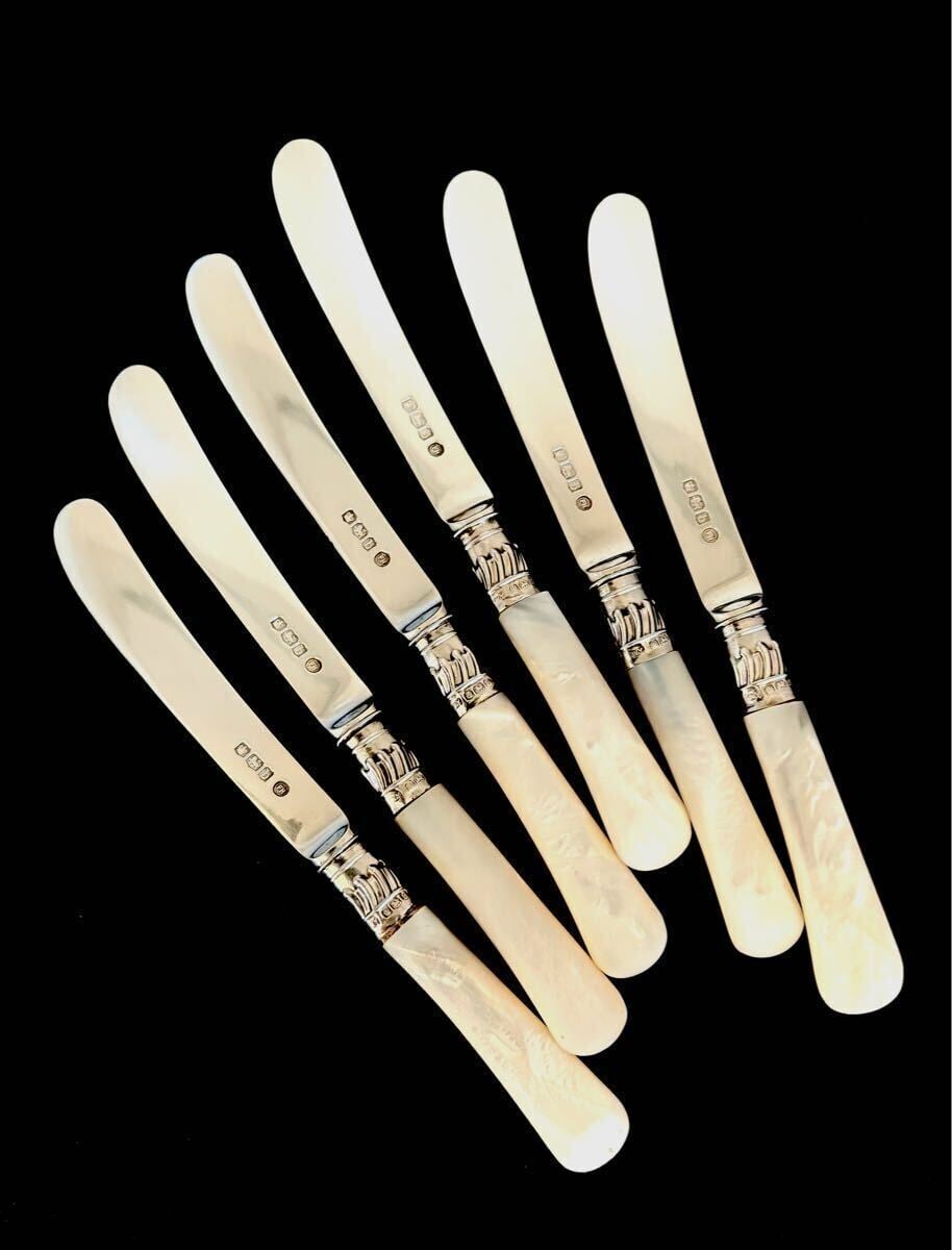英国アンティーク 白蝶貝 純銀シルバー バターナイフ カトラリー6本